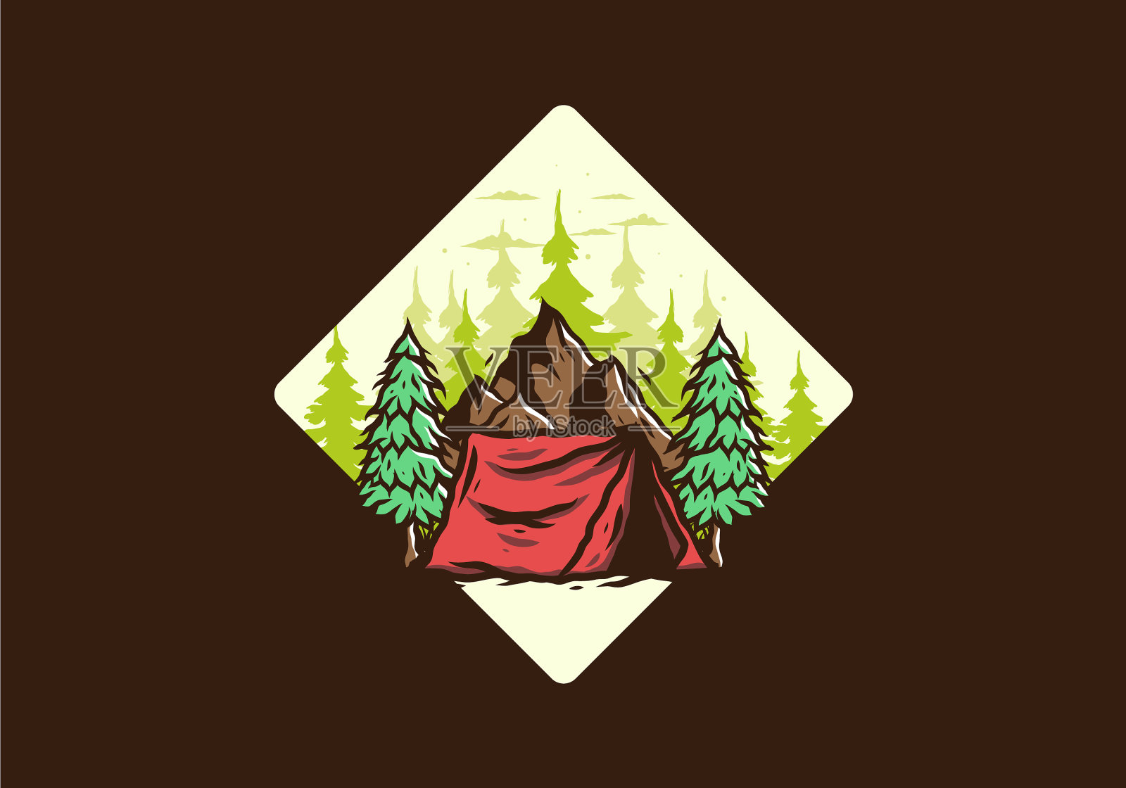 露营帐篷在山前和山间插画图片素材