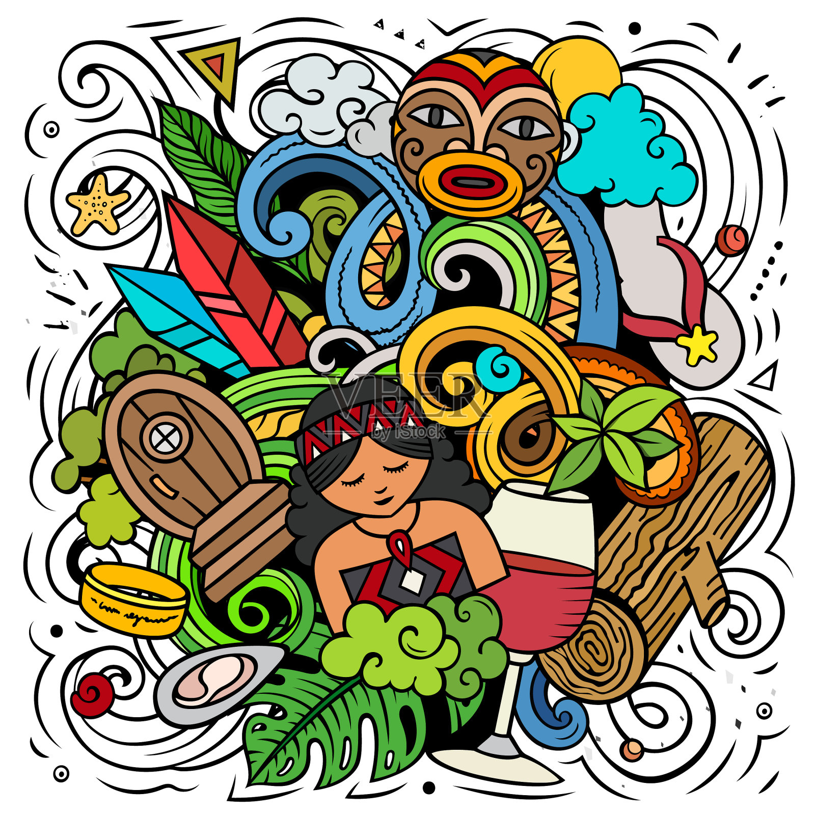 新西兰手绘卡通涂鸦有趣设计元素图片