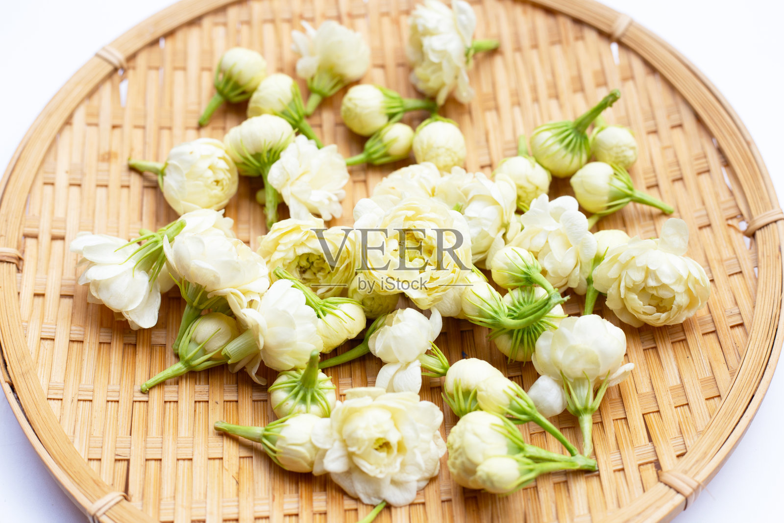 茉莉花竹编板照片摄影图片