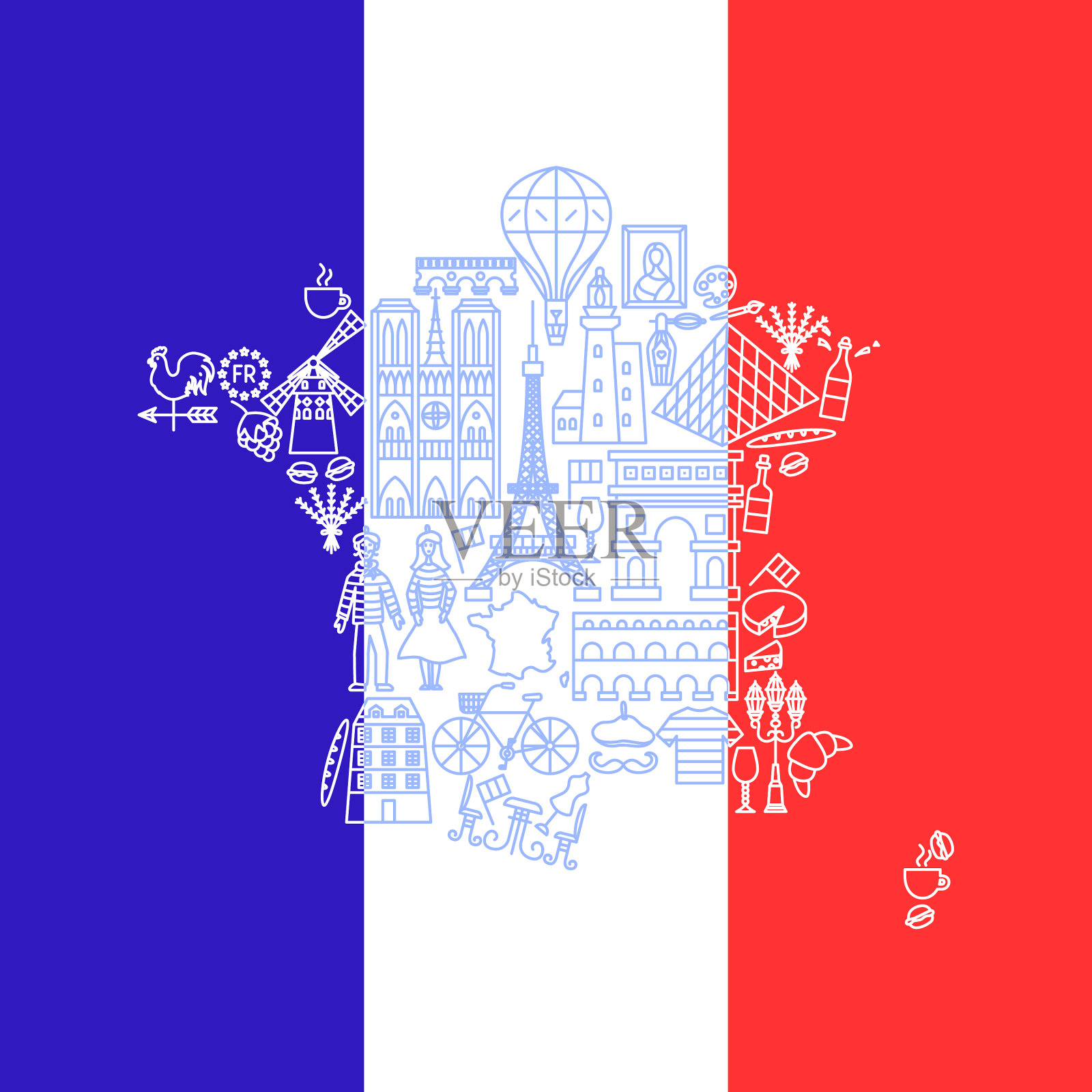 法国国旗国家地图插画图片素材