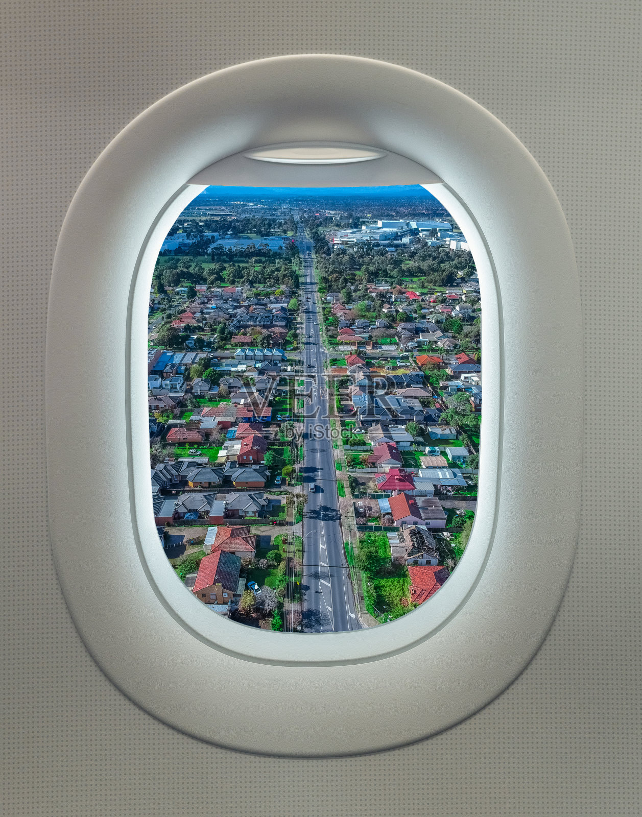 从飞机窗户看澳大利亚维多利亚州墨尔本郊区照片摄影图片