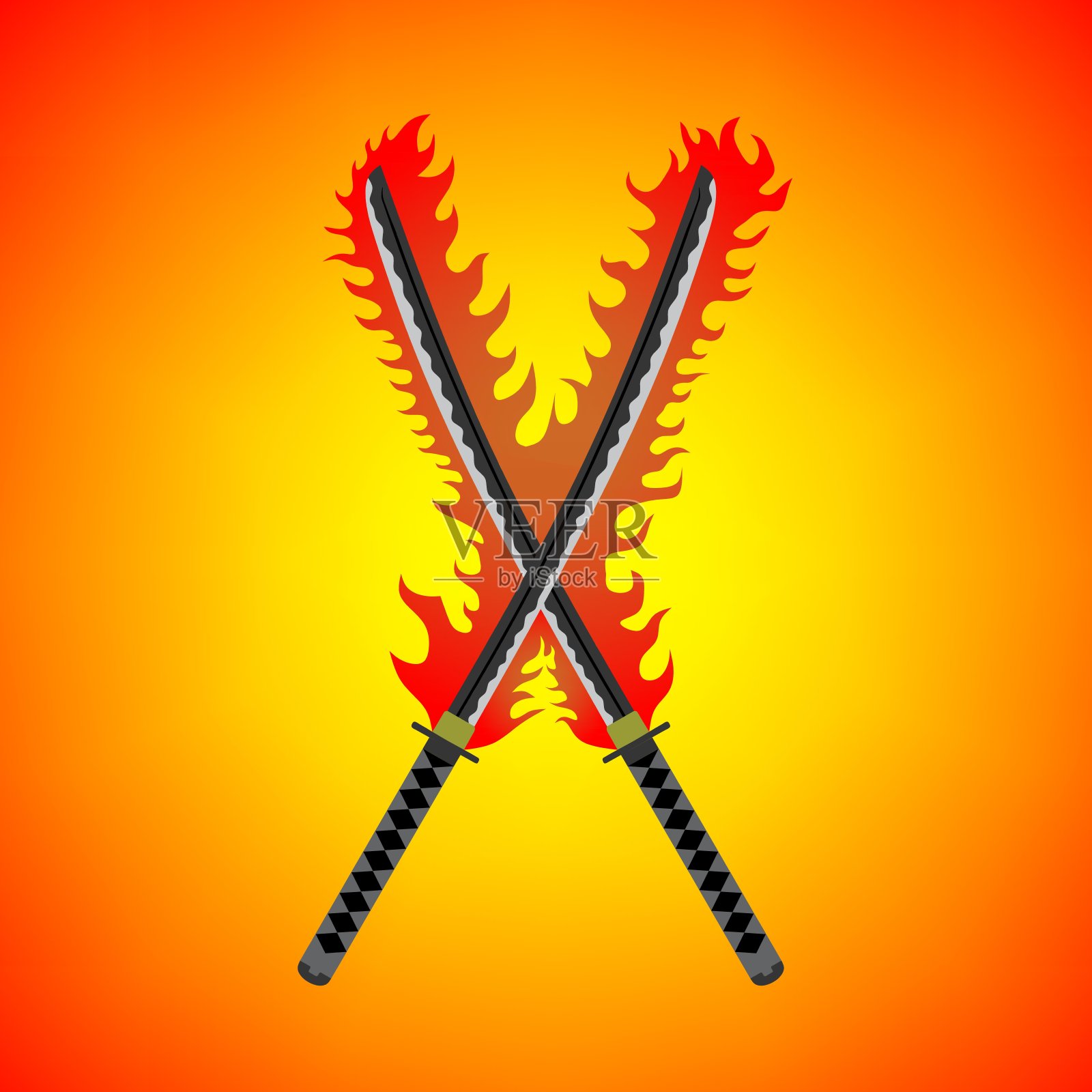 燃烧的武士刀的插图。照片摄影图片