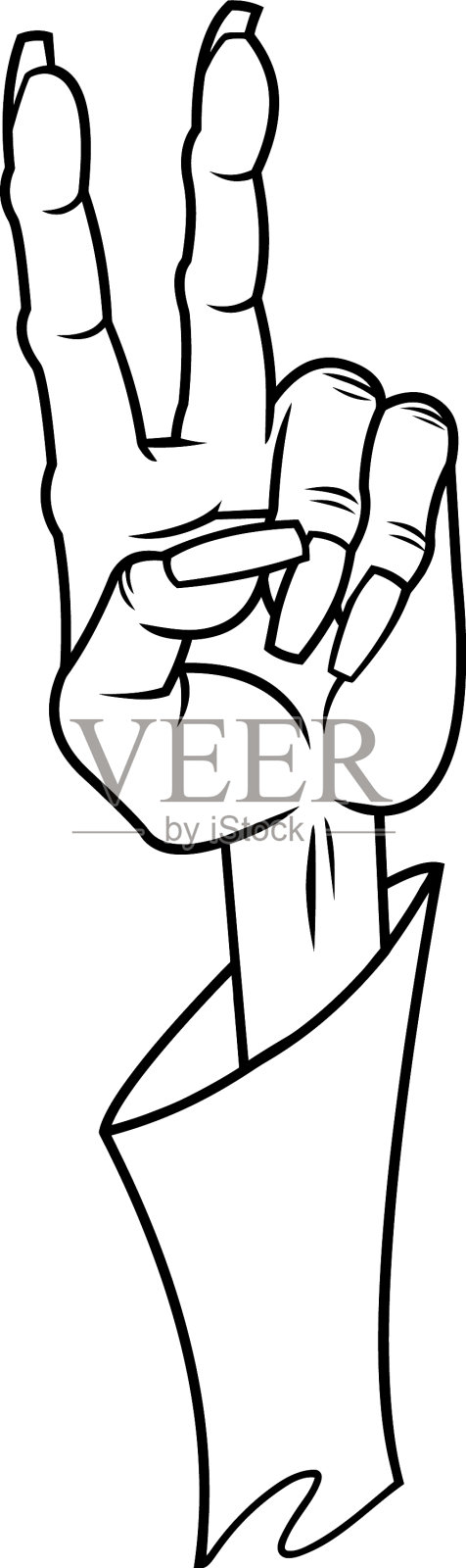 卡通女巫的手勾勒出和平的手势设计元素图片