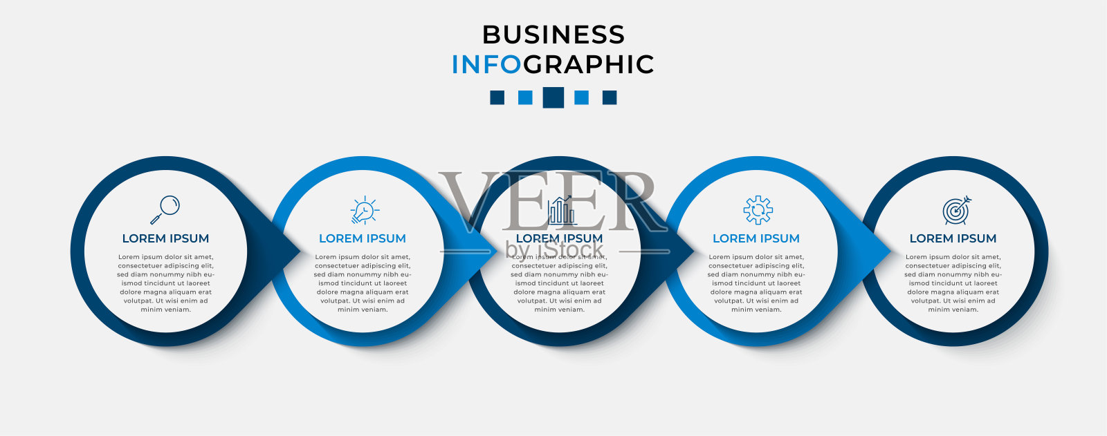 矢量信息图设计业务模板与图标和5个选项或步骤。可用于流程图、演示文稿、工作流布局、横幅、流程图、信息图插画图片素材