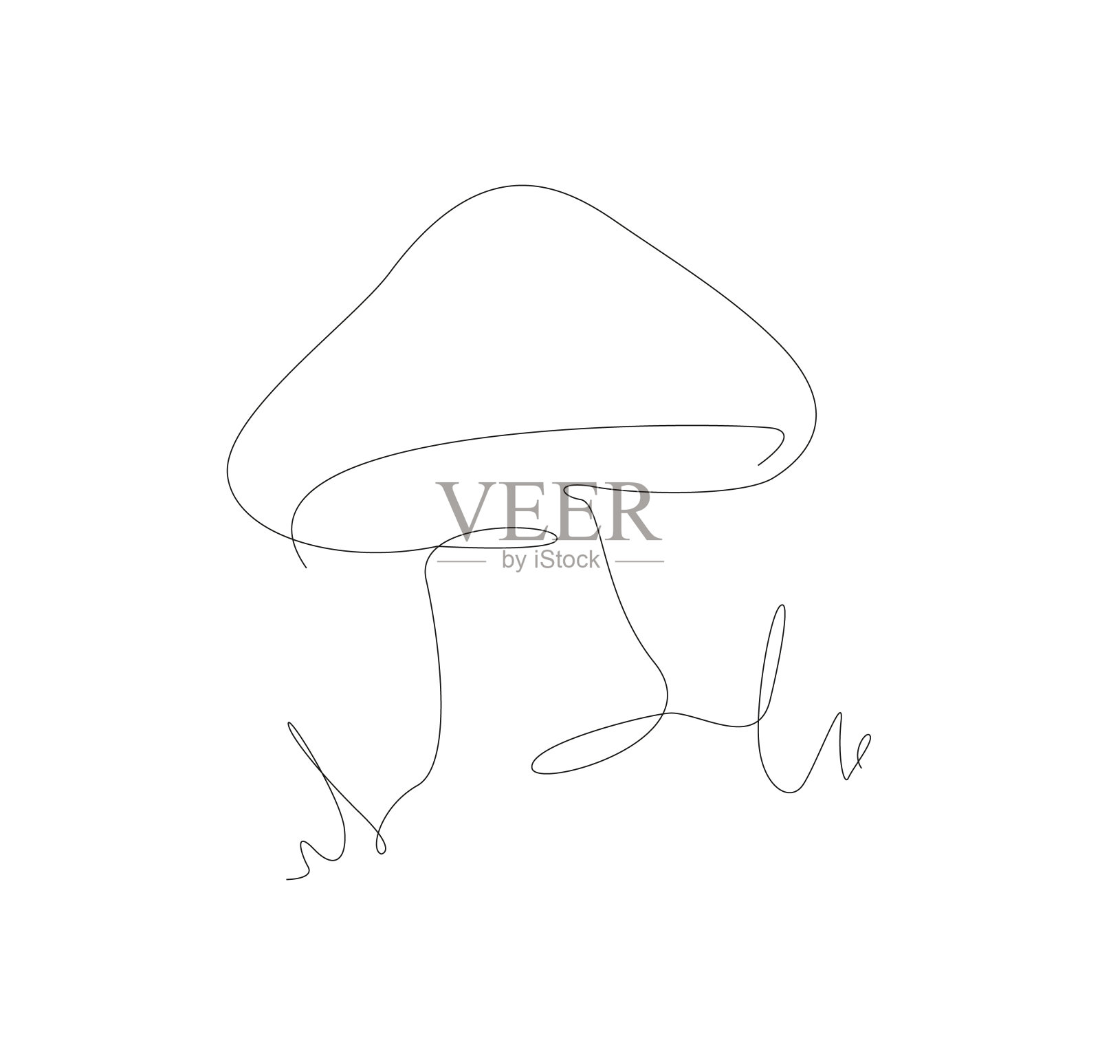 蘑菇一行插图。线的艺术。插画图片素材