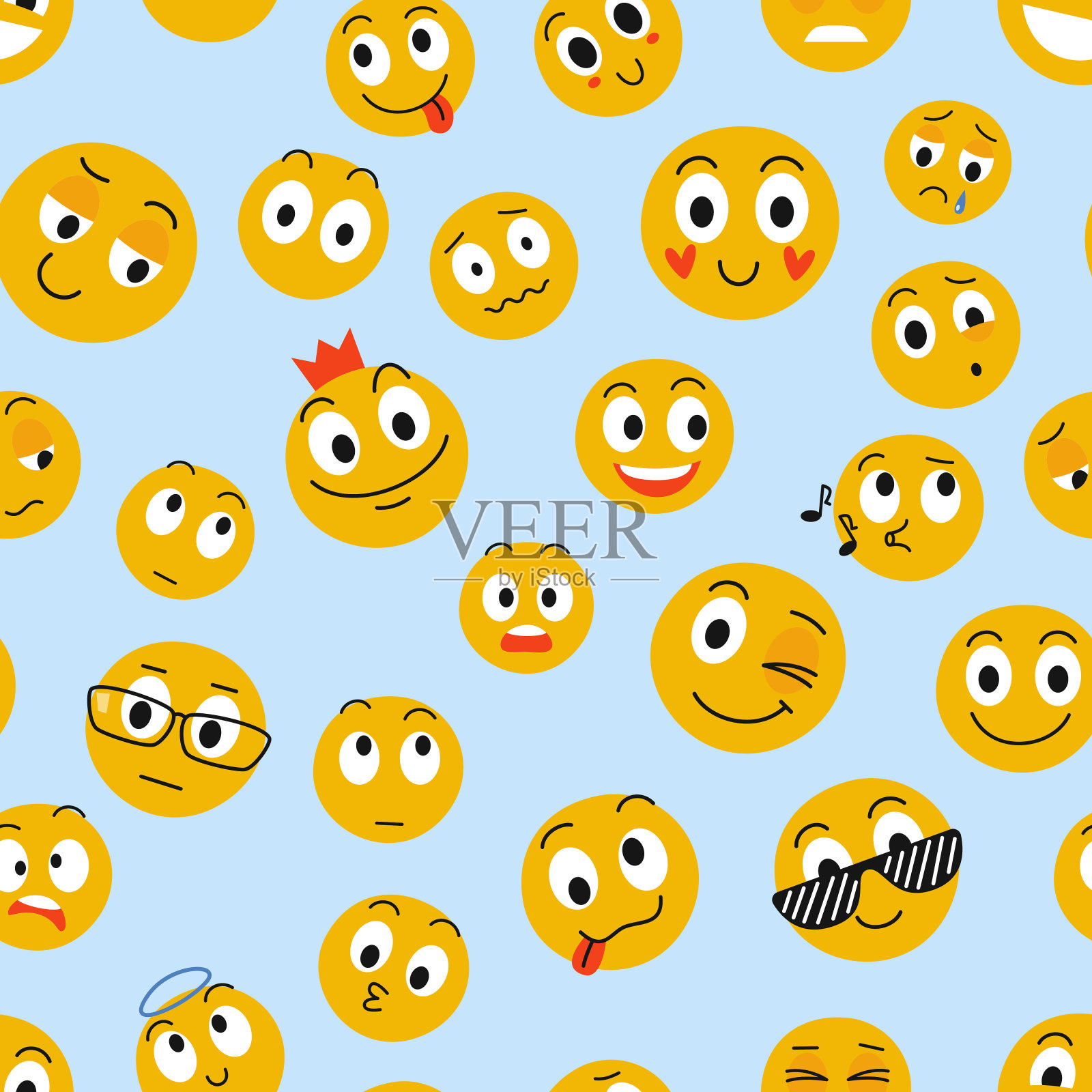 Emoji模式。表情符号向量背景。社交网络的平面插图插画图片素材