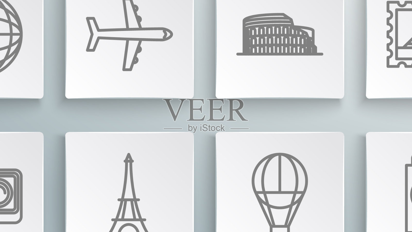 设置线行动极限相机飞机埃菲尔图标素材