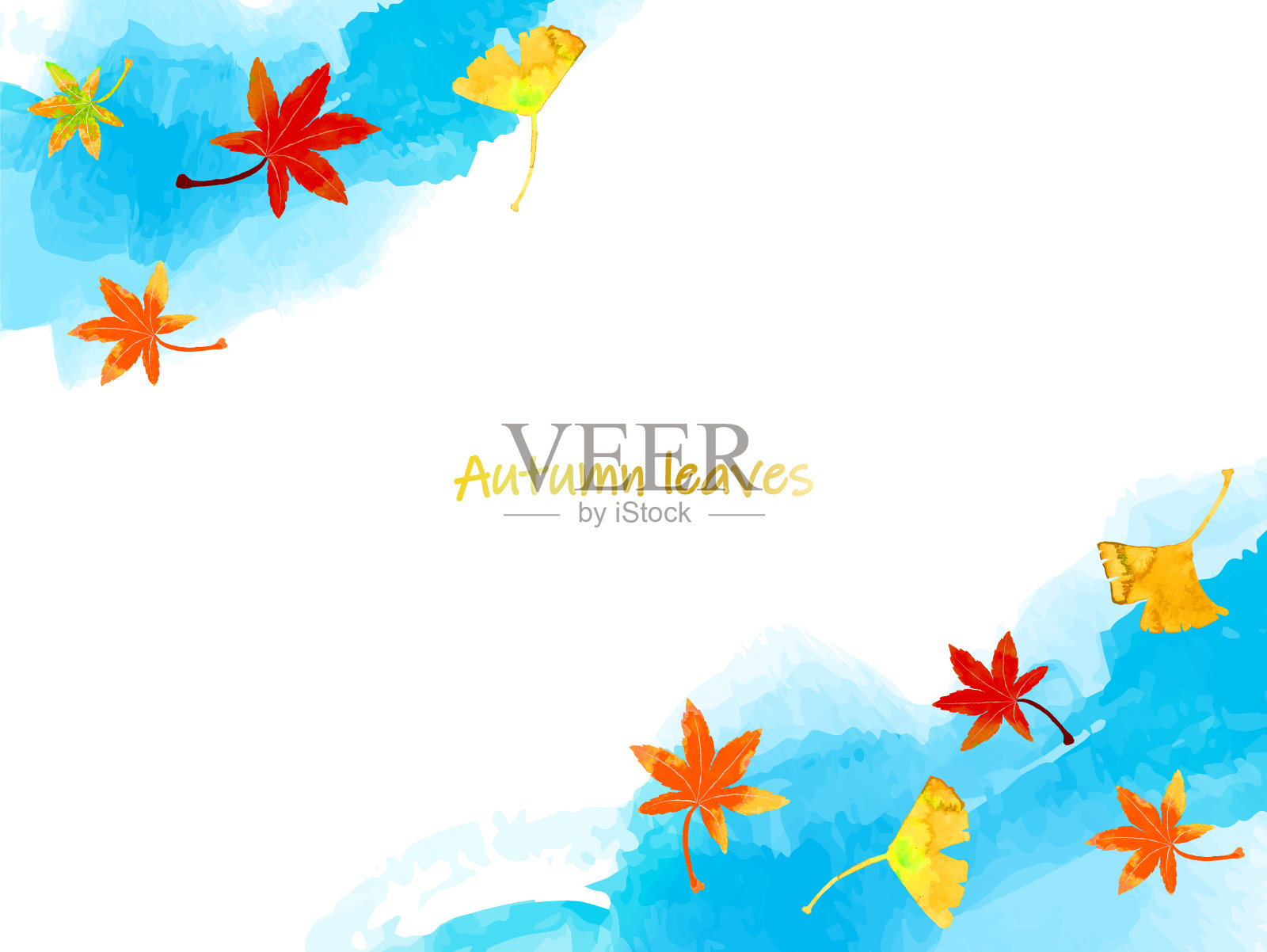水彩流水和枫叶背景垂直插画图片素材