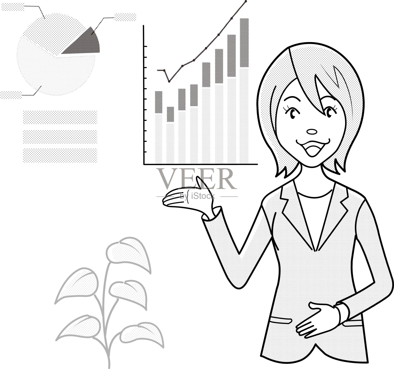 一位女商人分析数据的插图插画图片素材