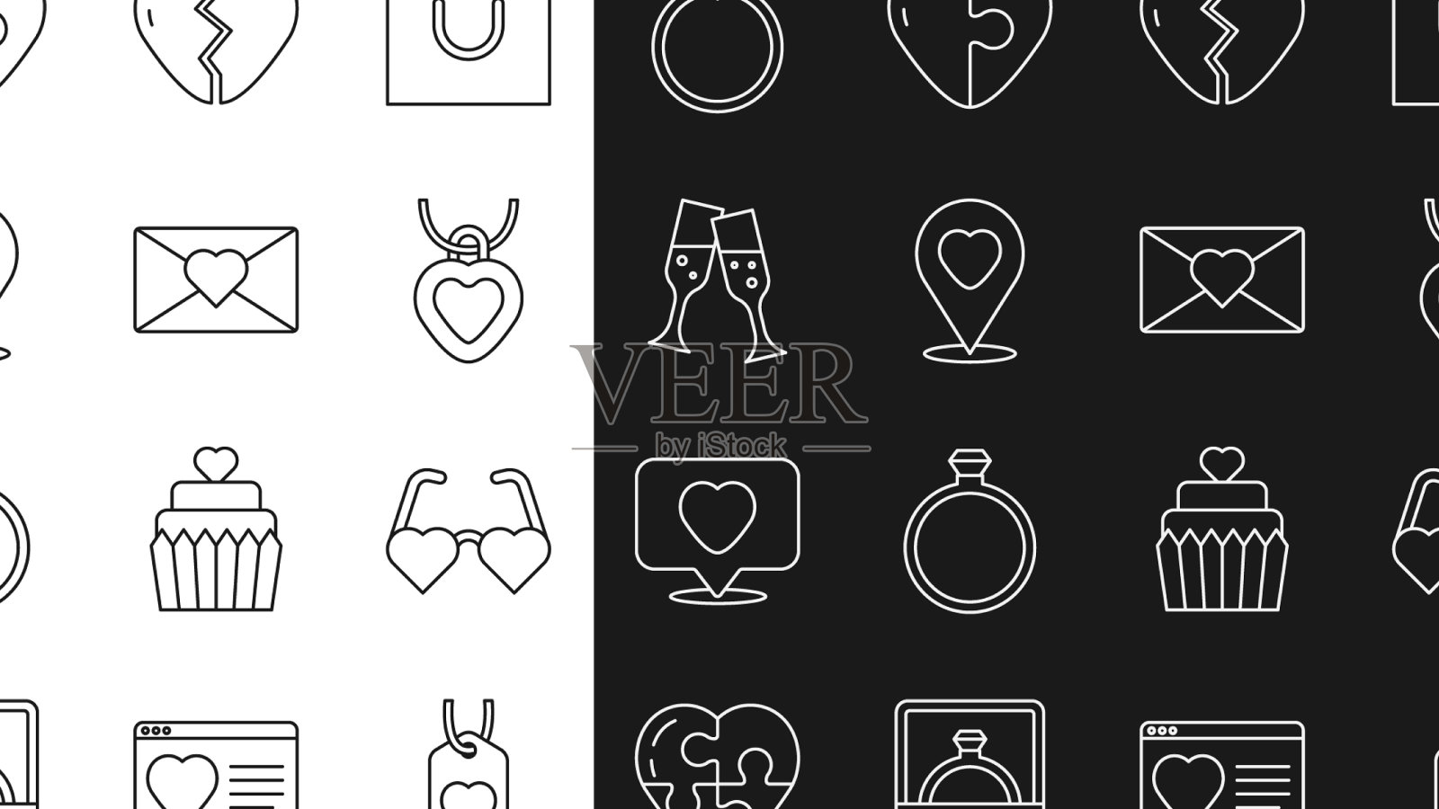 定线心形标签形状的爱情眼镜项链图标素材