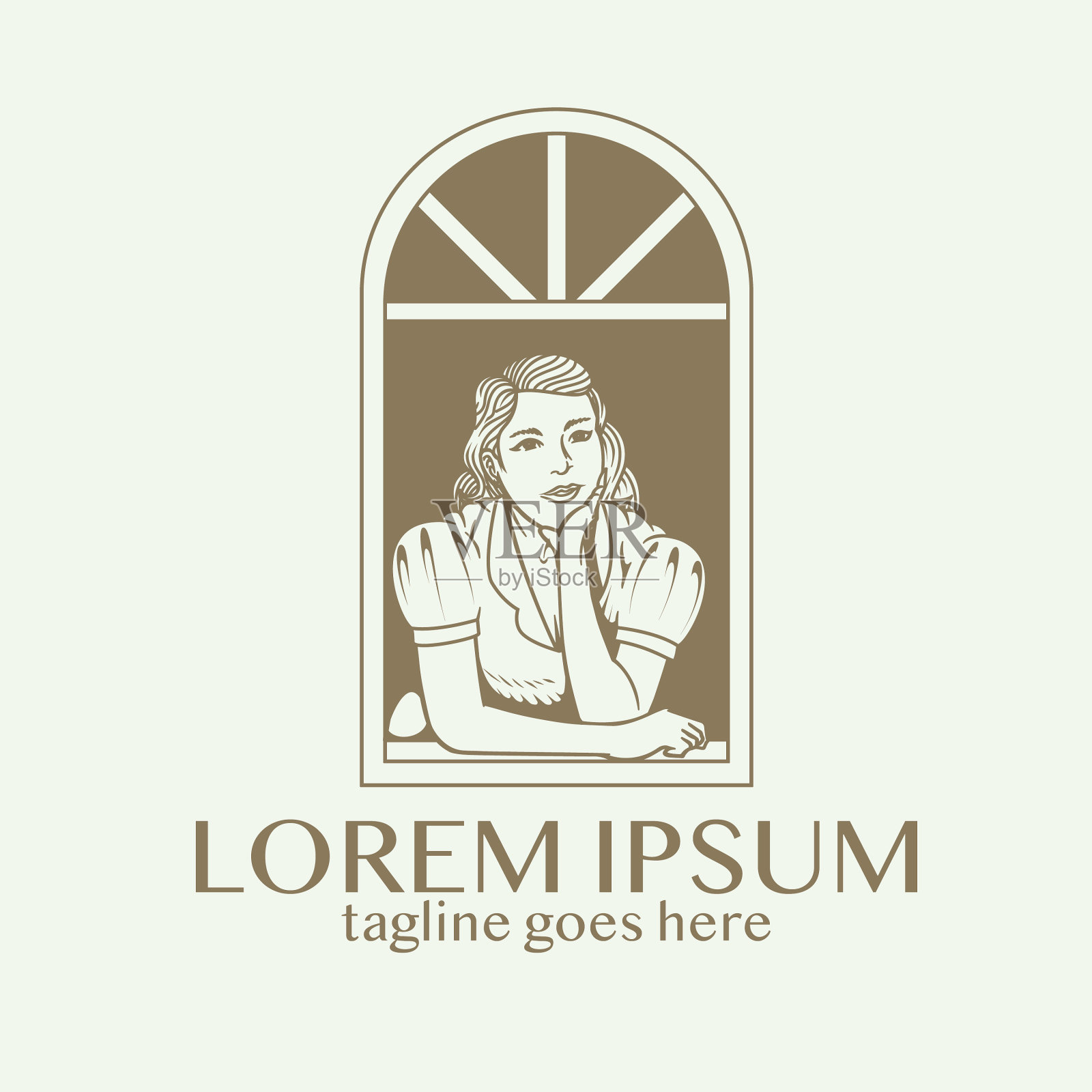 女人望向窗外的标志插画图片素材