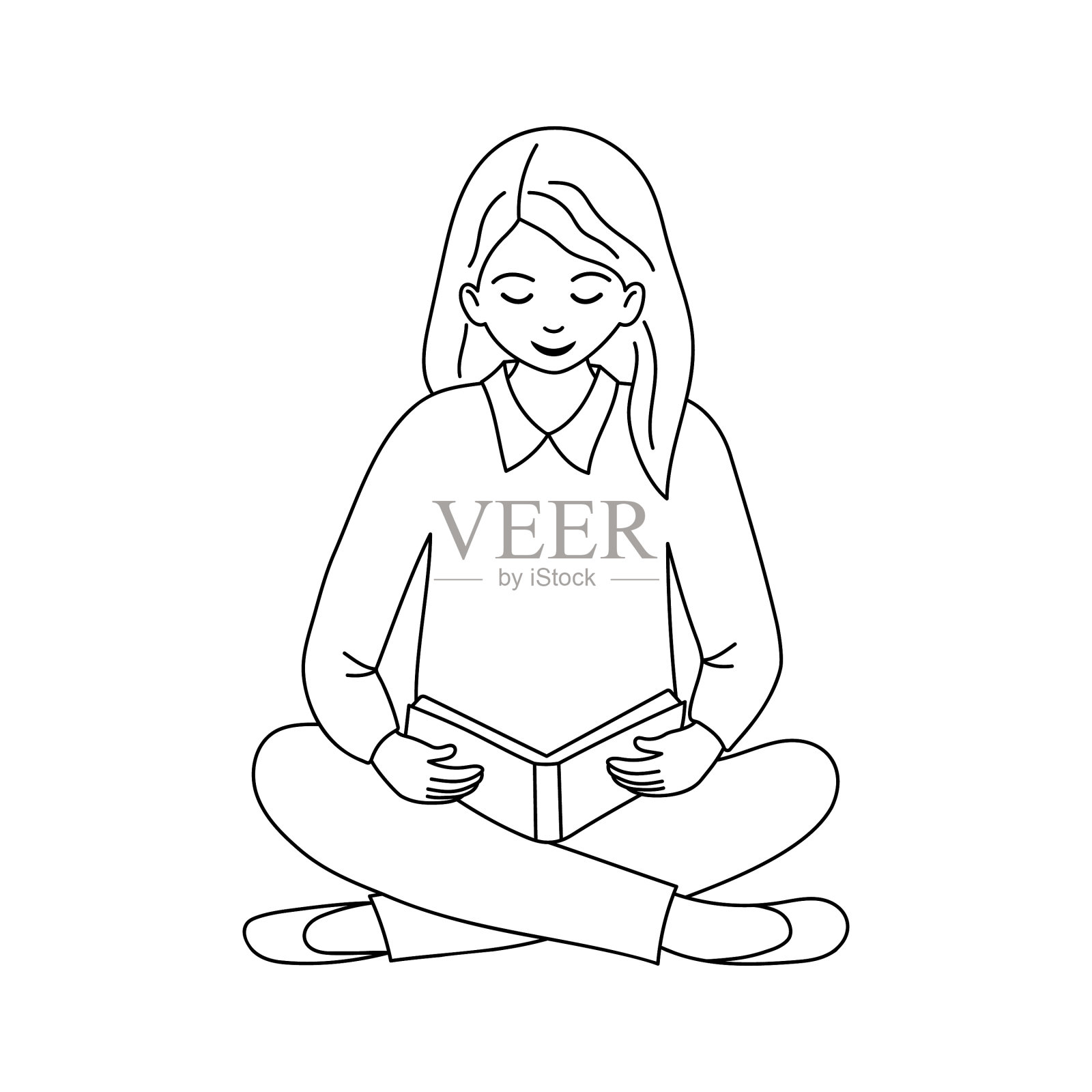 行少女读书坐提纲少年设计元素图片