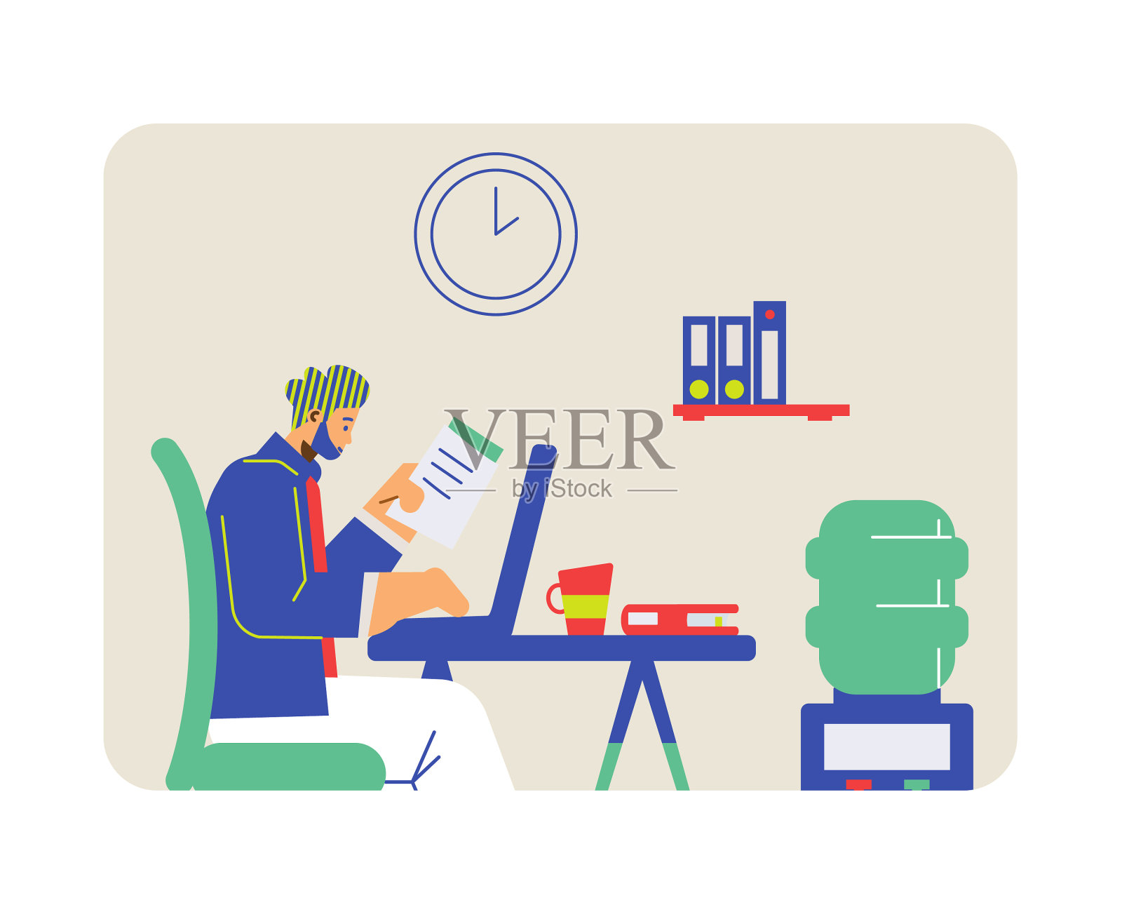 在舒适的办公室或在家工作的男人插画图片素材