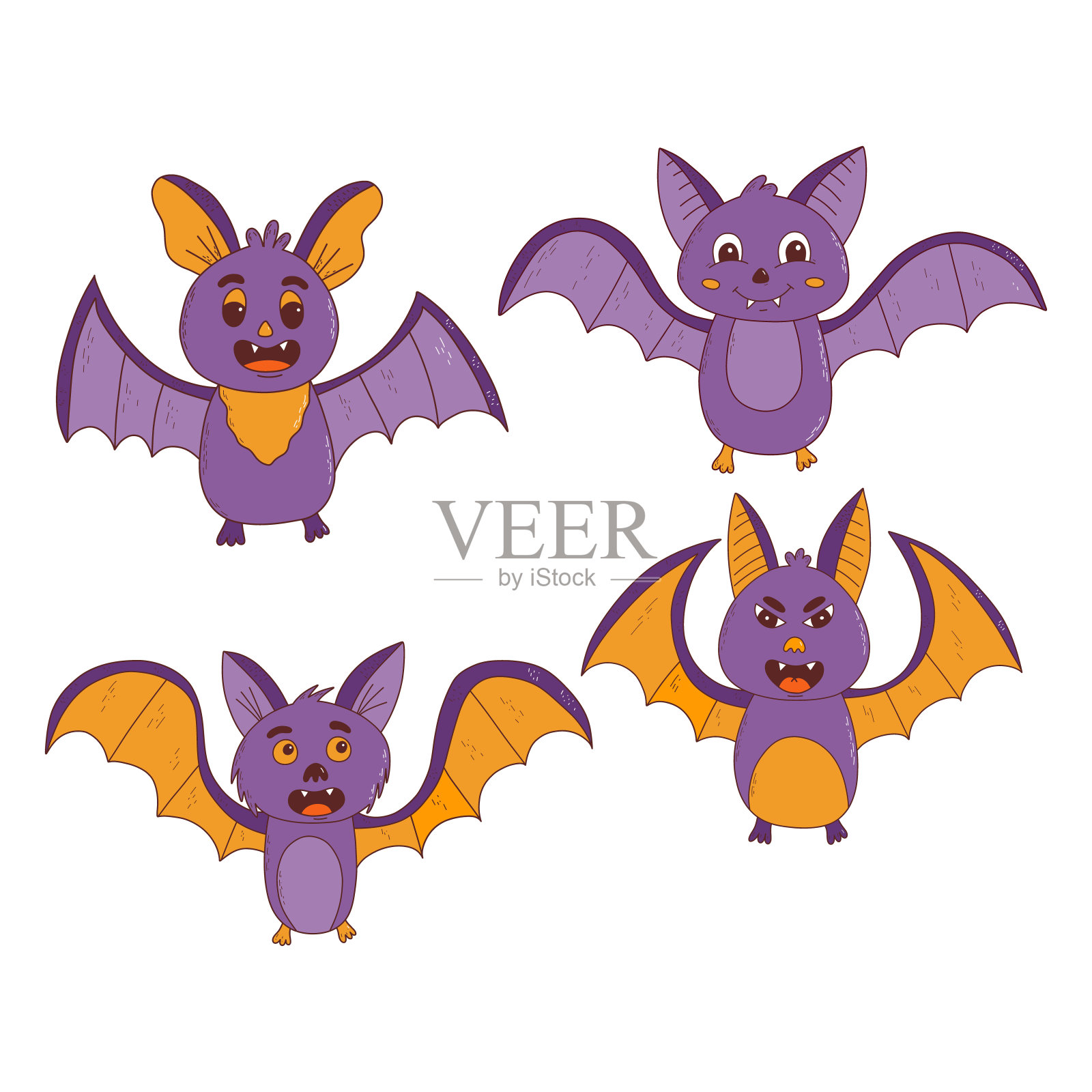 卡通蝙蝠收集。万圣节元素。不给糖就捣蛋的概念。矢量插图手绘风格设计元素图片