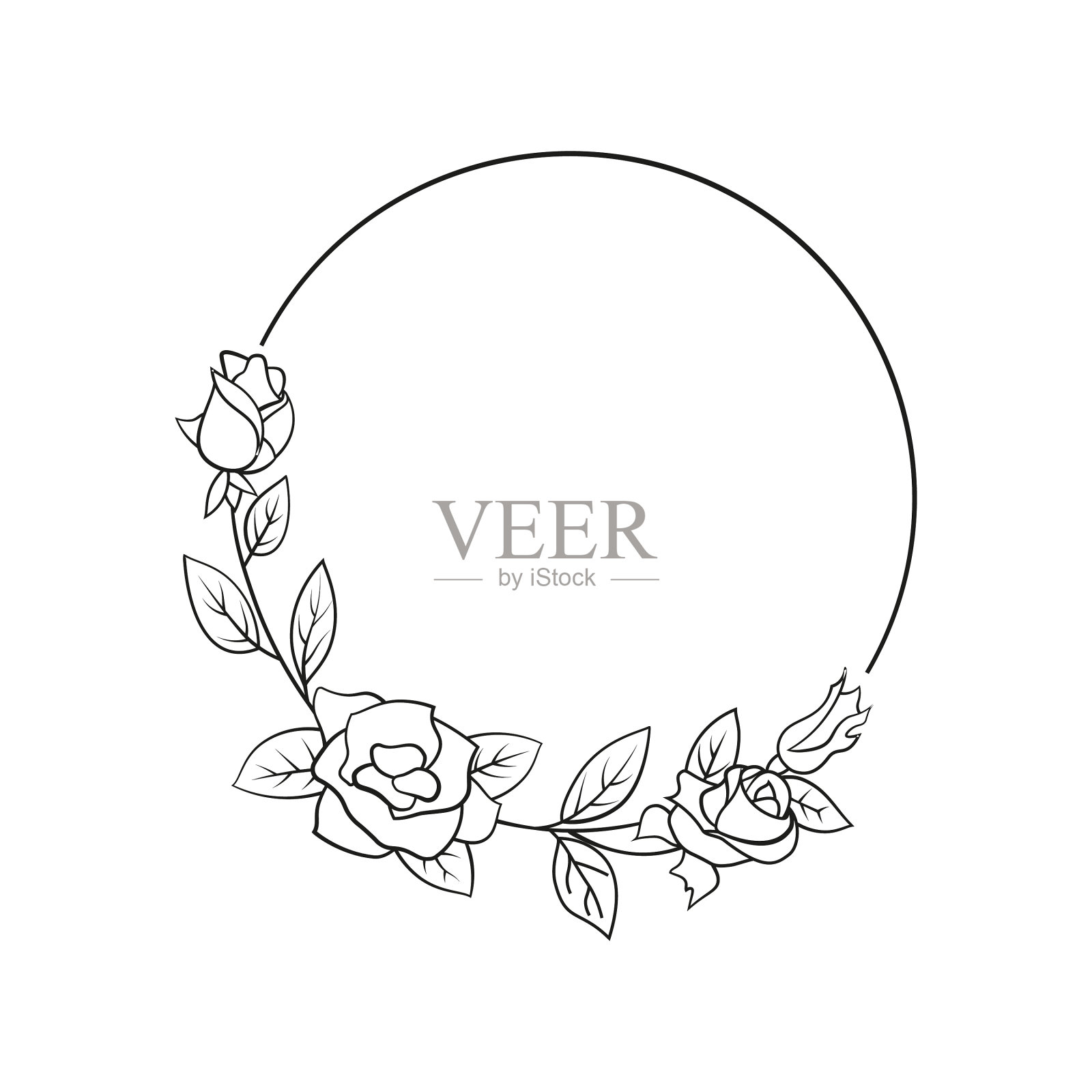 一组黑色月桂树框架的树枝插画图片素材