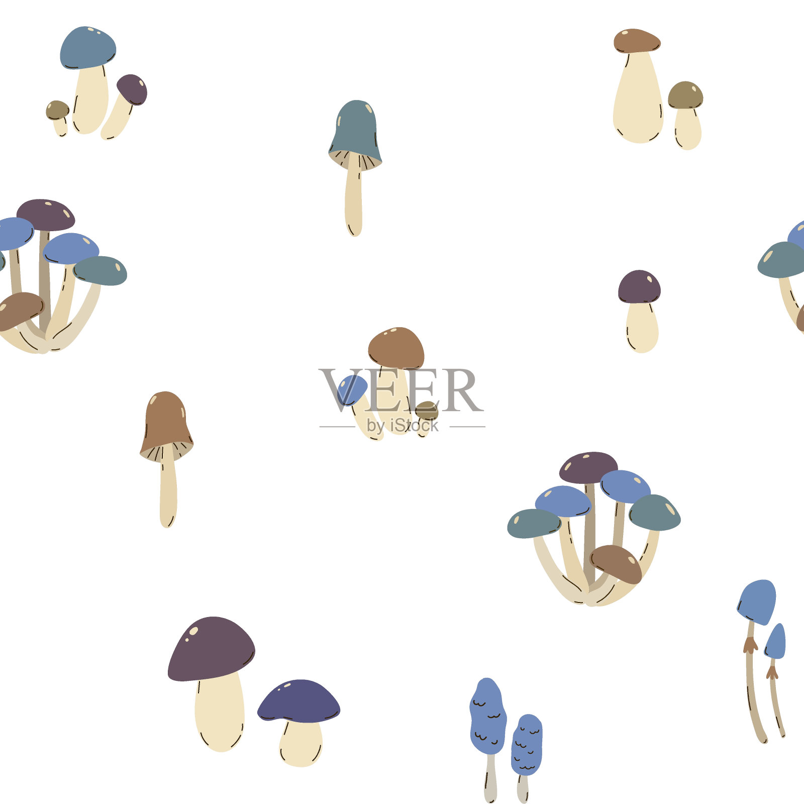 不同蘑菇的无缝图案插画图片素材
