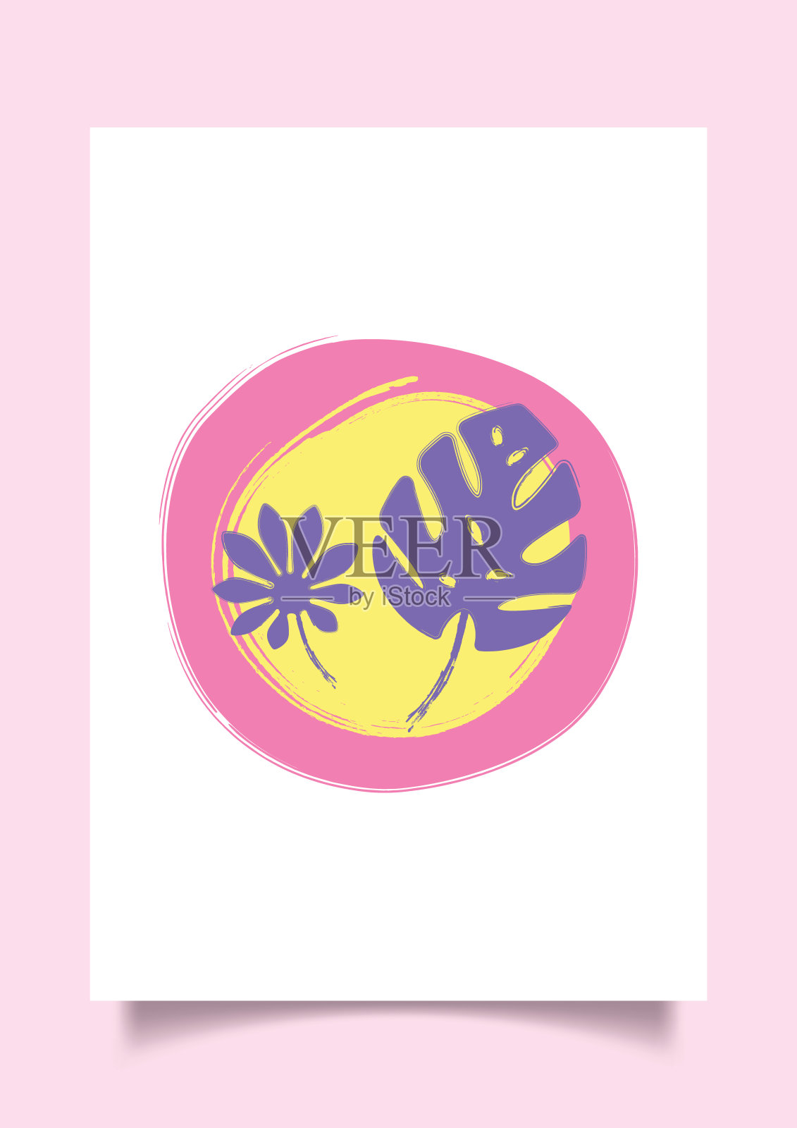 潮流艺术与monstera和Fatsia japonica植物叶子海报。插画图片素材