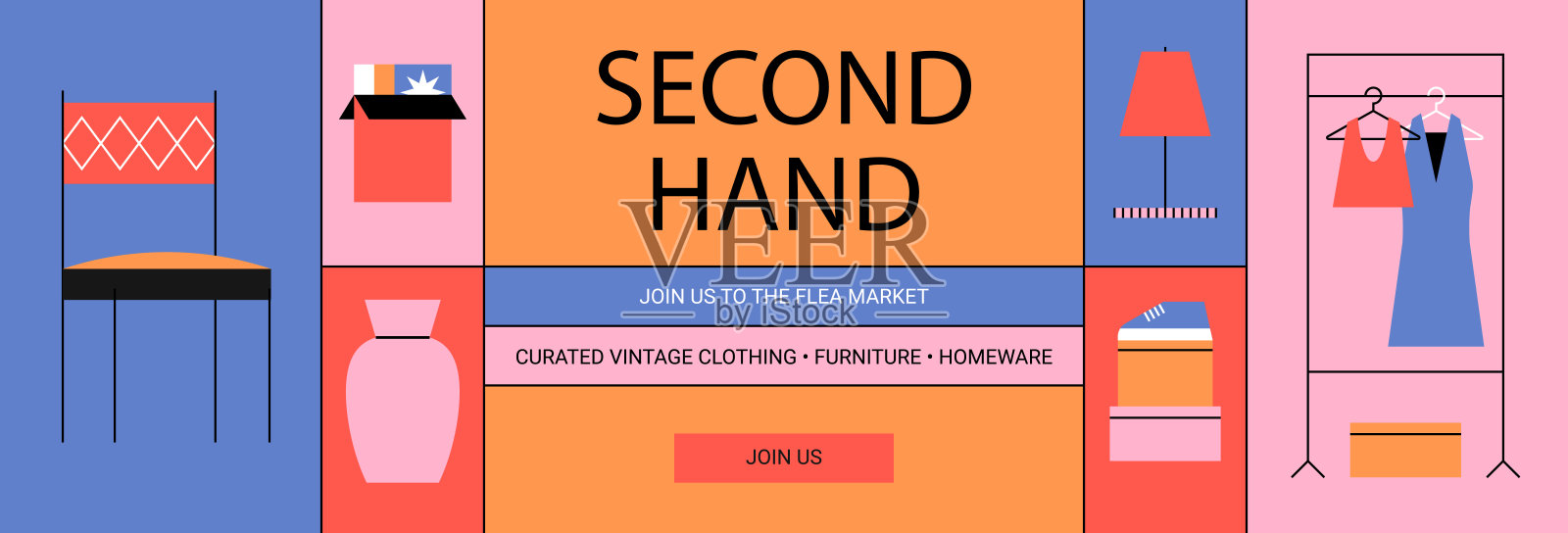 手绘跳蚤市场设计模板矢量插图。插画图片素材