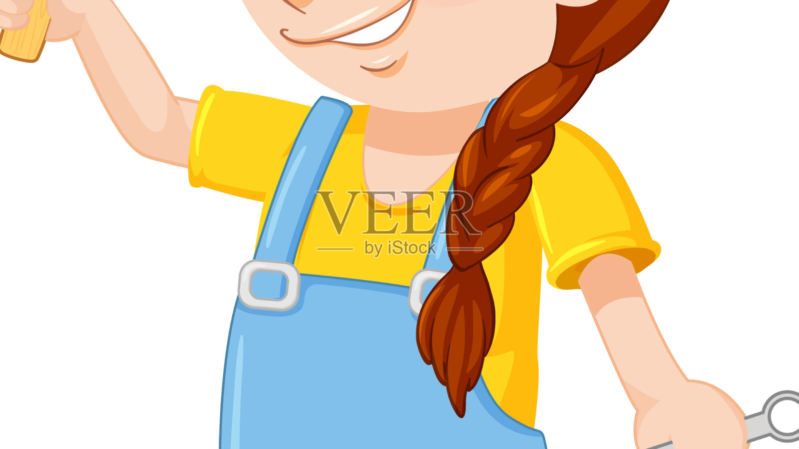 一个戴着头盔手持锤子的女孩插画图片素材