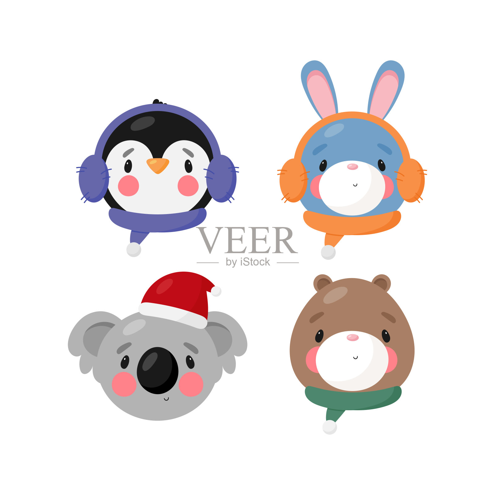 设置冬季动物。矢量插图在卡通风格。白色背景。插画图片素材