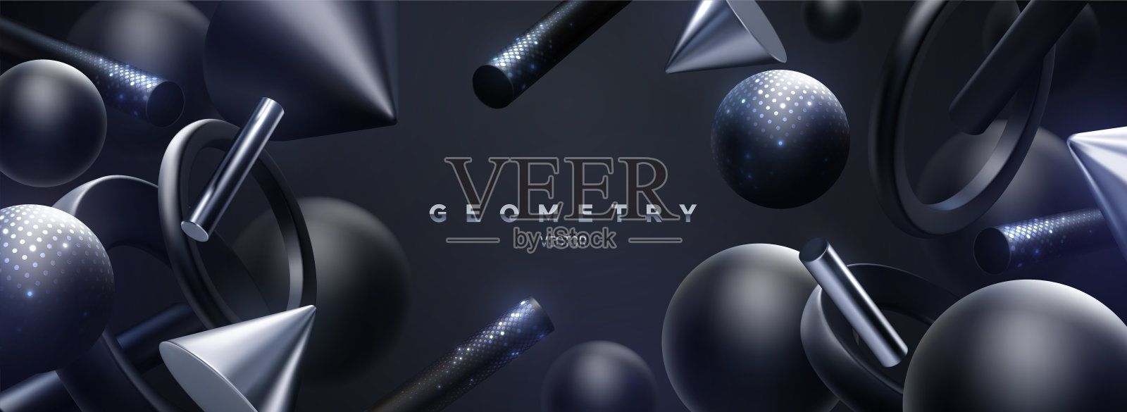 黑色和银色几何形状的背景。抽象的优雅的背景。插画图片素材