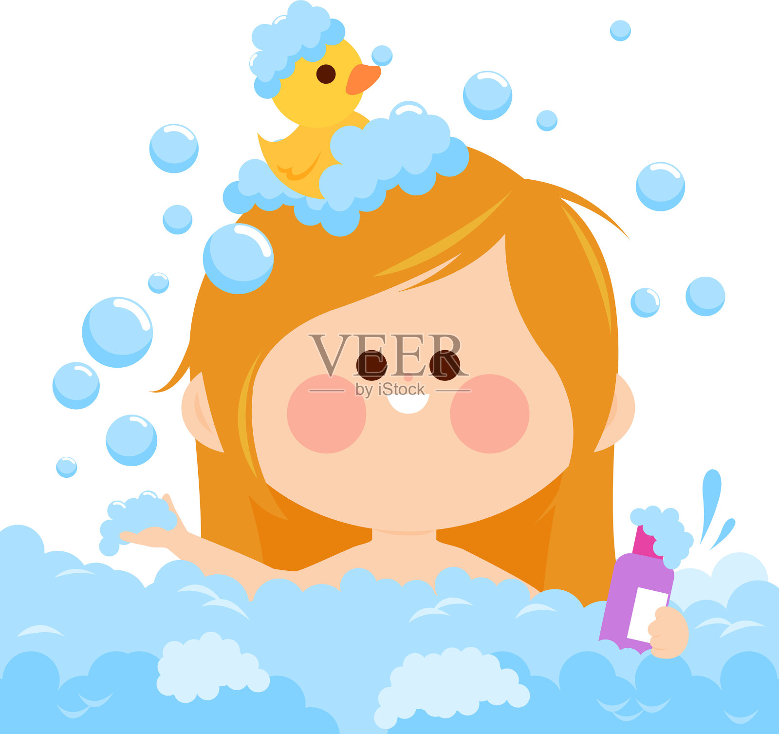 小女孩在洗澡插画图片素材
