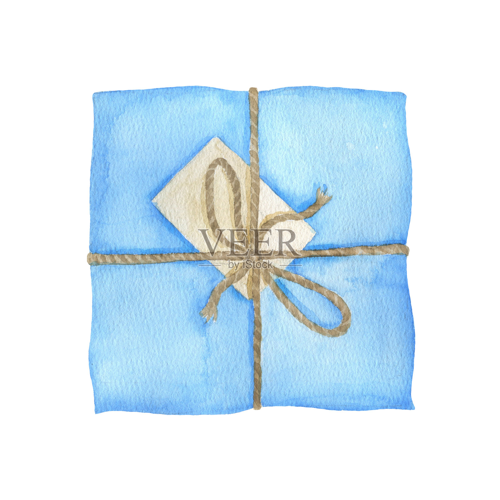 带蝴蝶结的水彩画礼盒。手绘插图孤立在白色背景上。平躺插画图片素材