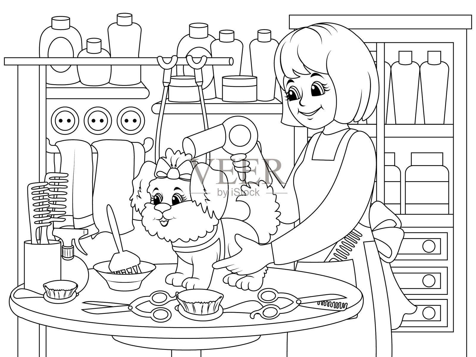 宠物理发师在美容院为宠物狗理发设计元素图片