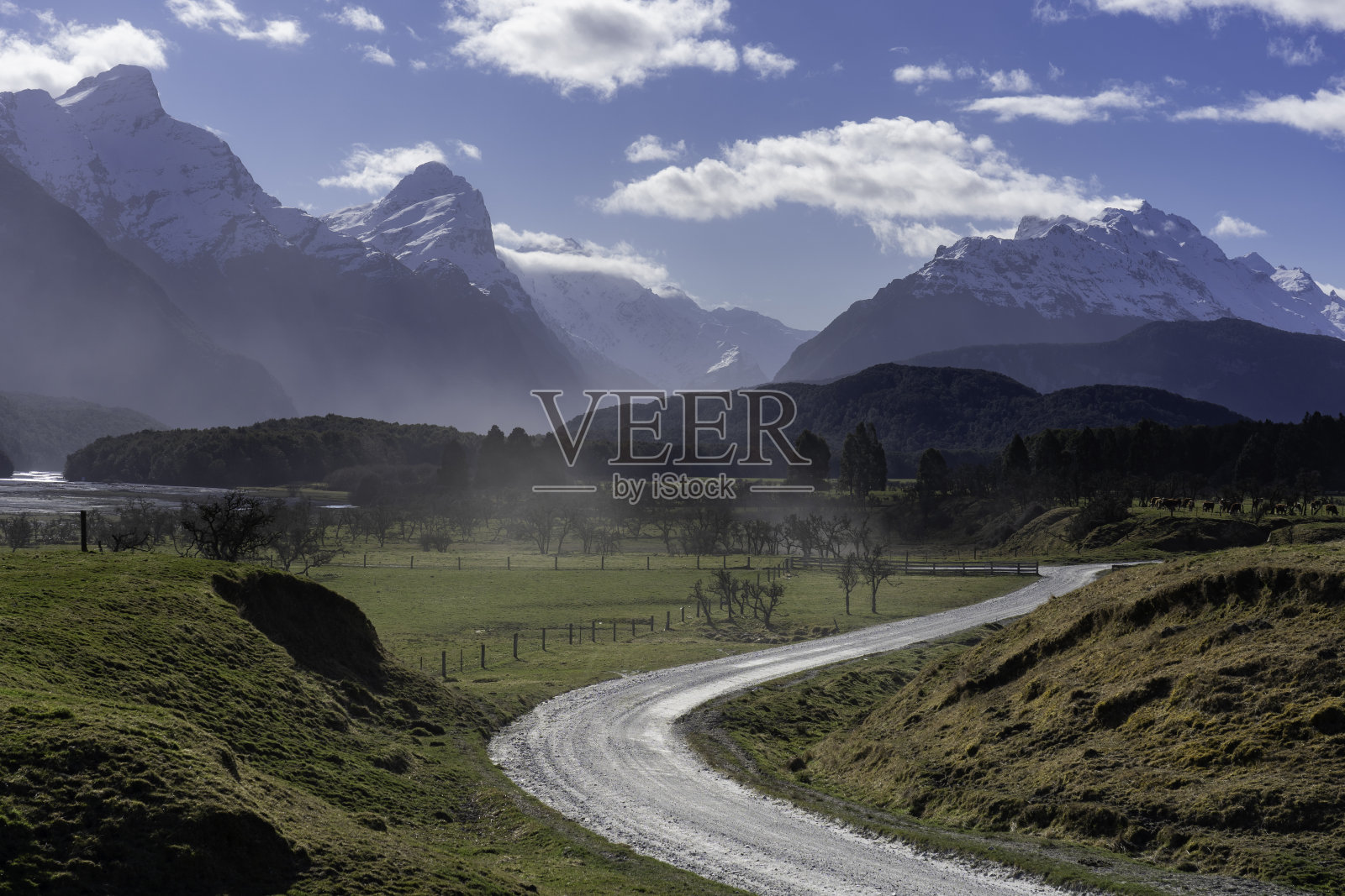 新西兰有山有路的景观照片摄影图片