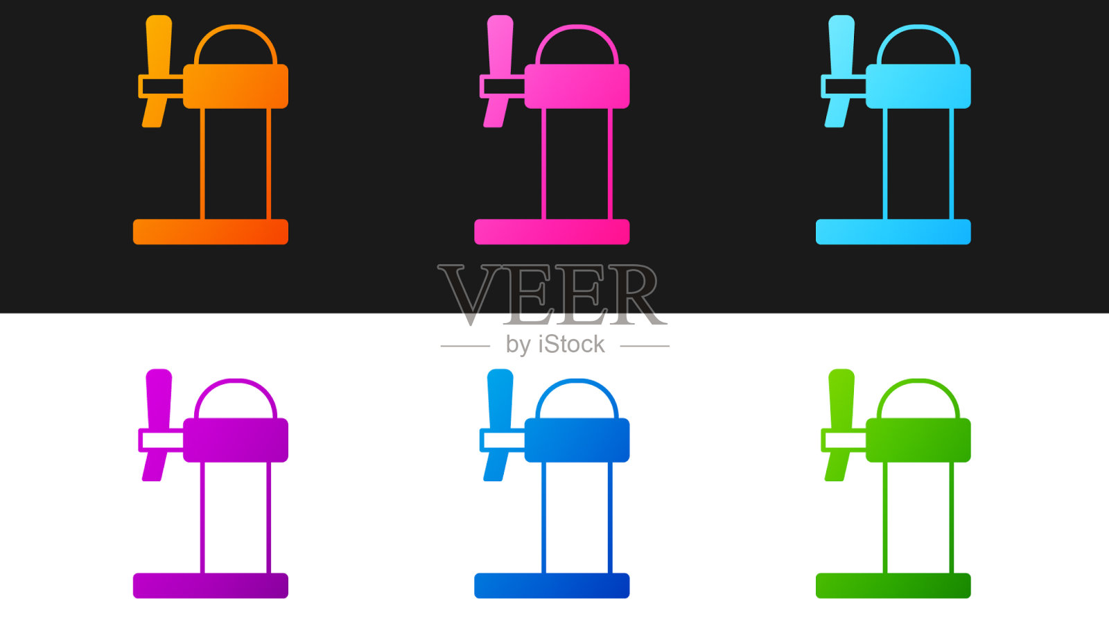 设置分配器啤酒图标孤立在黑色和图标素材