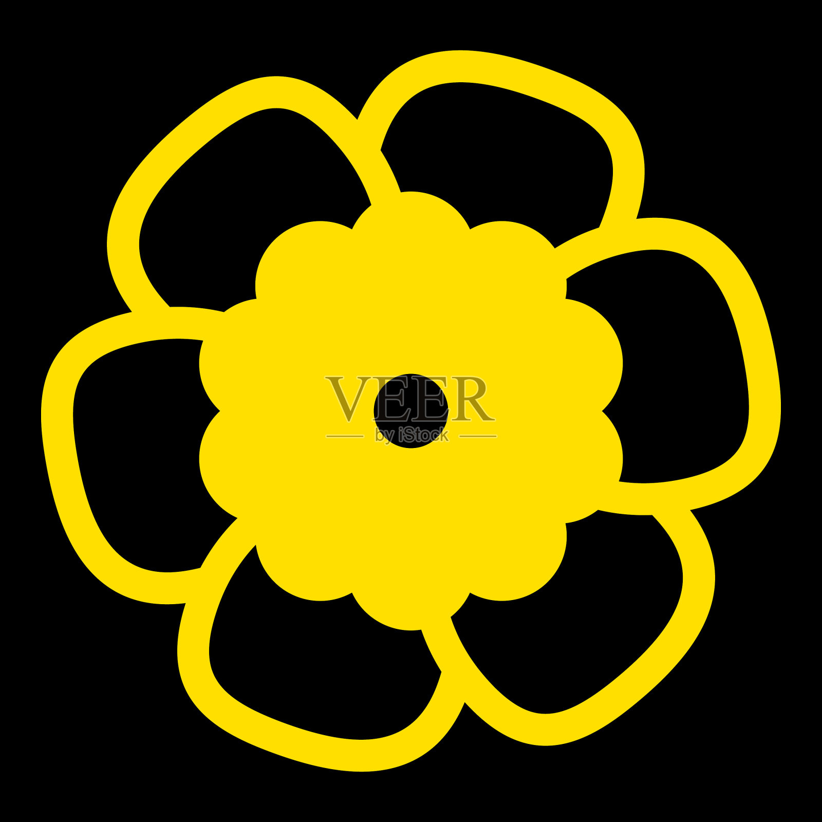 黑色上的金色单瓣孤立的扁平花插画图片素材