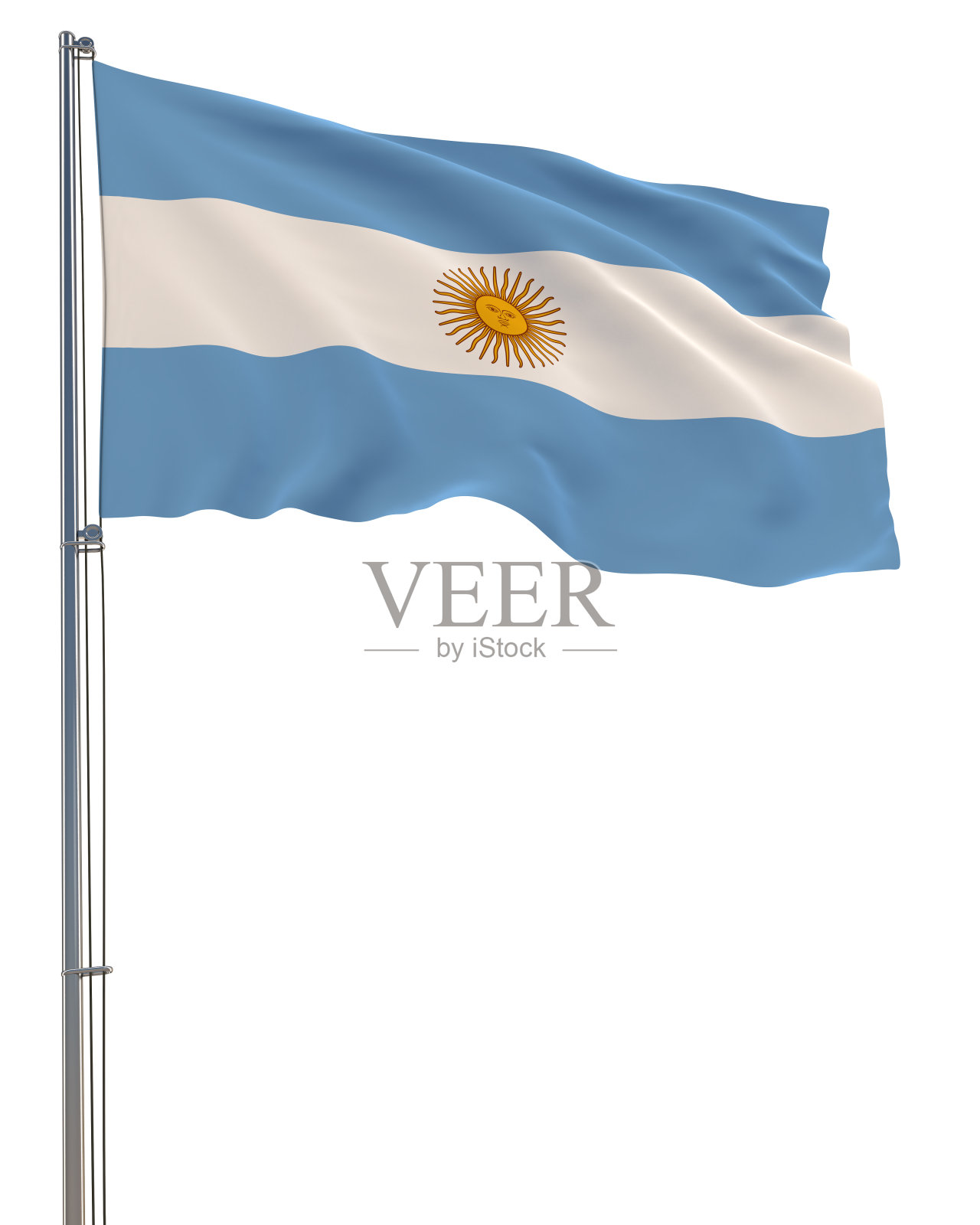 阿根廷国旗迎风飘扬，白色背景，逼真的3D渲染照片摄影图片