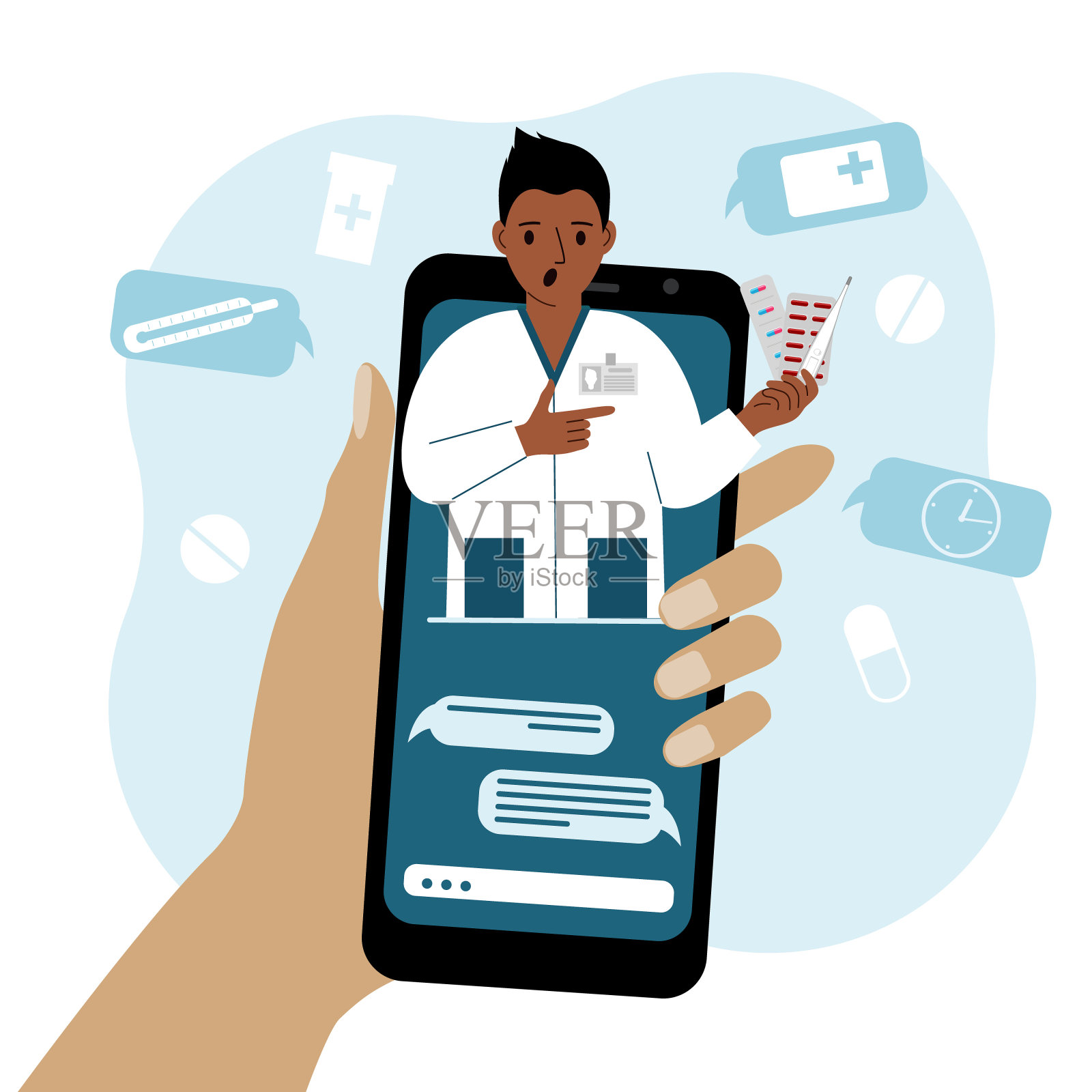 通过智能手机在线咨询医生。医疗应用概念及网站。插画图片素材