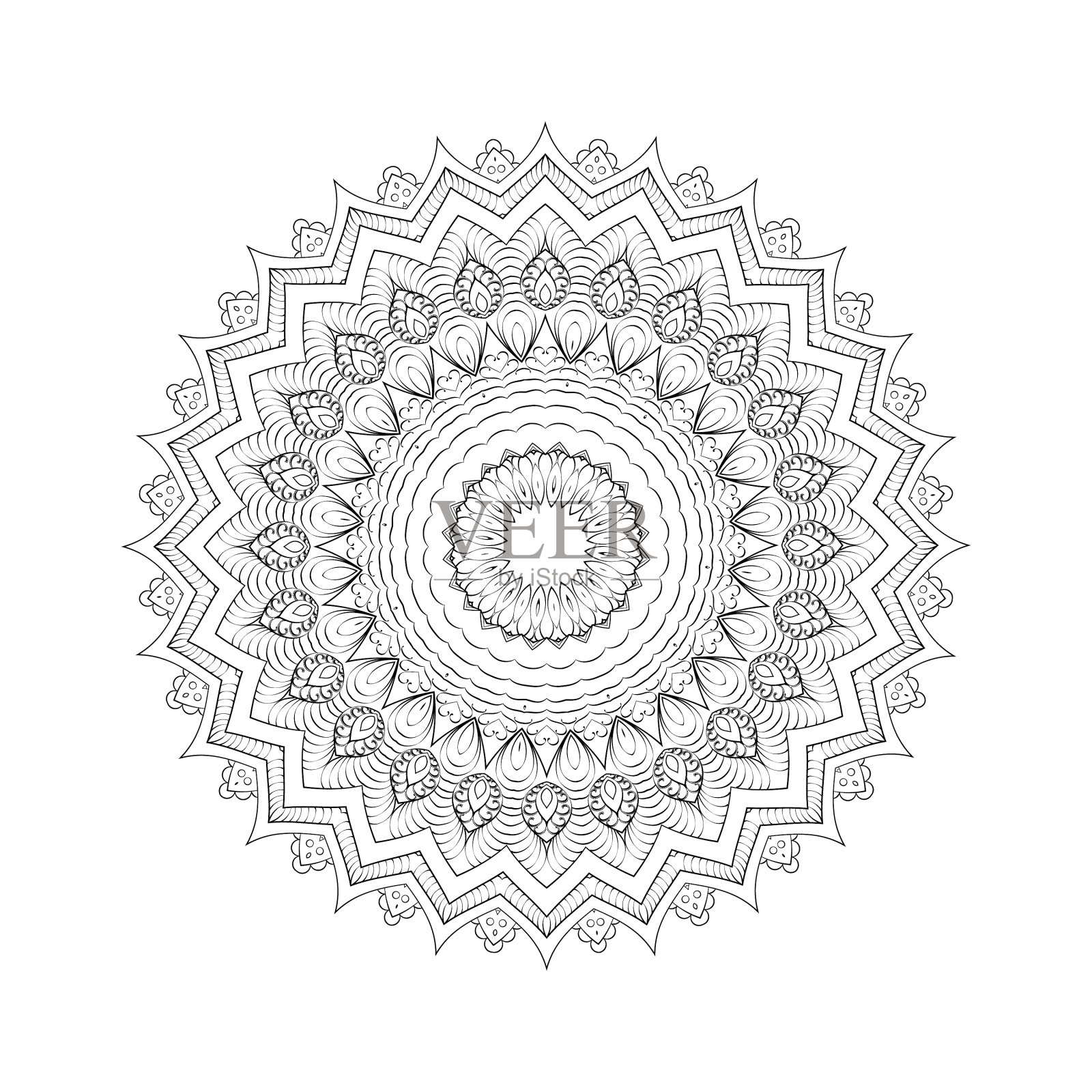 圆形曼荼罗设计着色书页设计元素图片