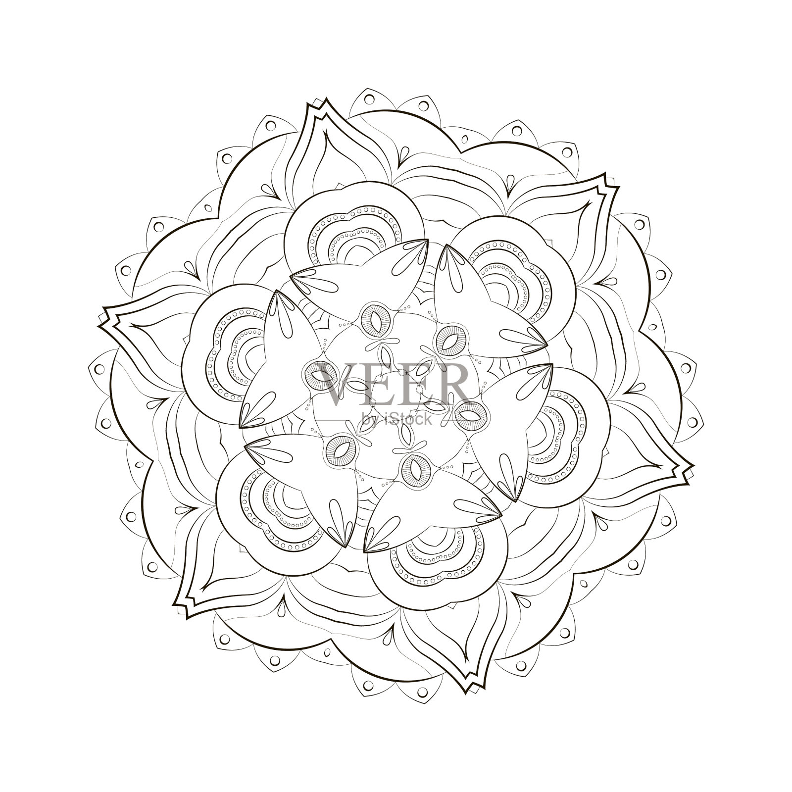 圆形曼荼罗设计着色书页设计元素图片