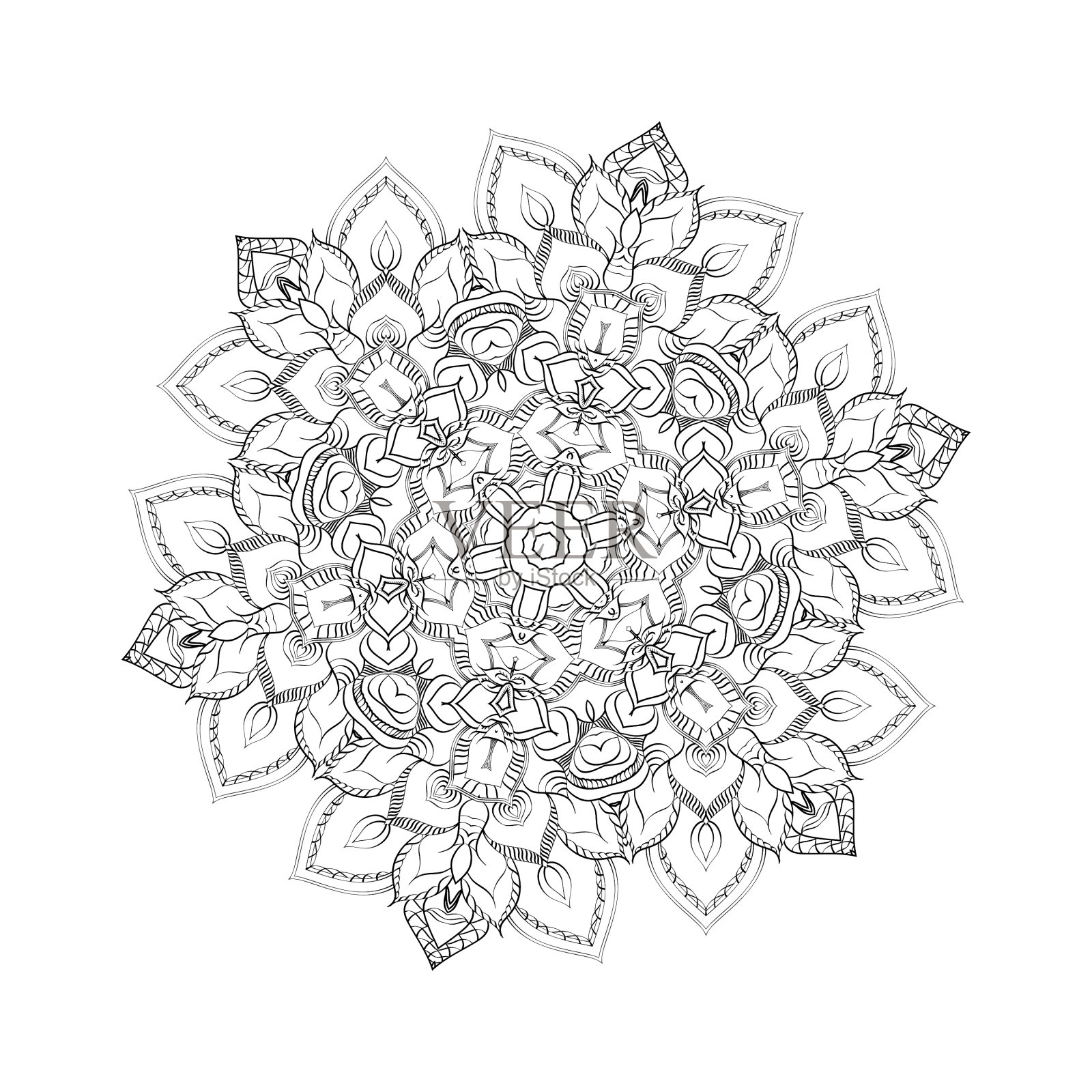 圆形曼荼罗设计着色书页设计元素图片