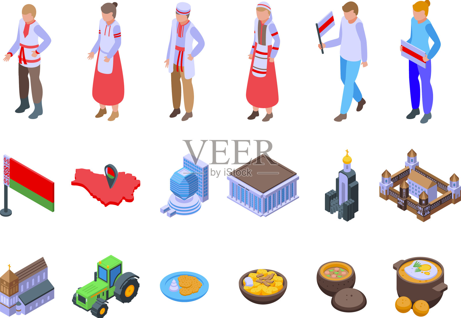 白俄罗斯图标设置为等距明斯克图标素材