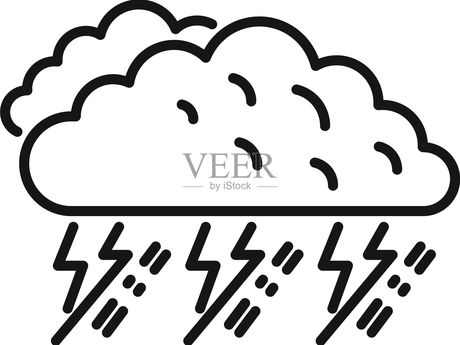 雷暴图标勾勒多云天气设计元素图片