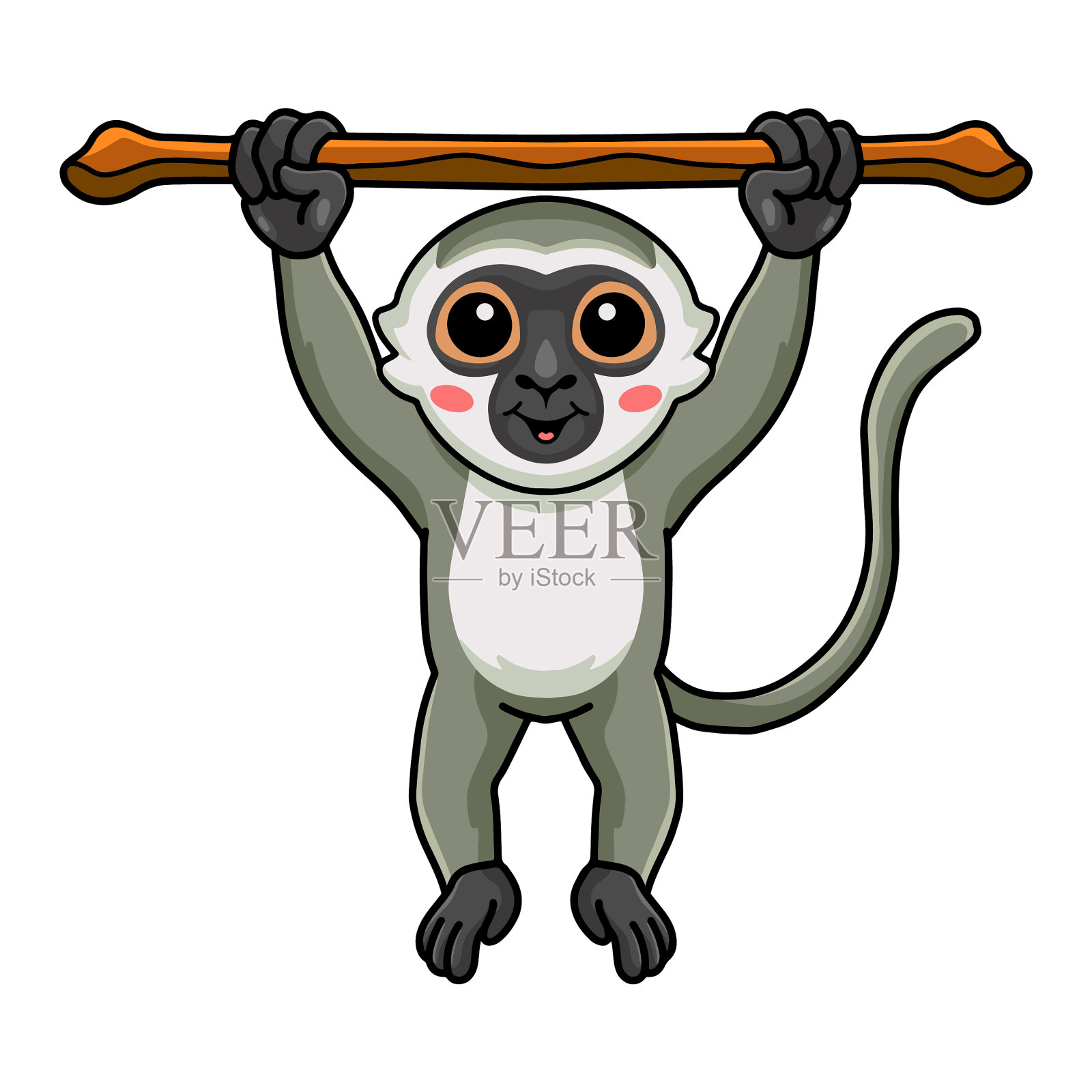 可爱的小长尾猴卡通挂在树上设计元素图片