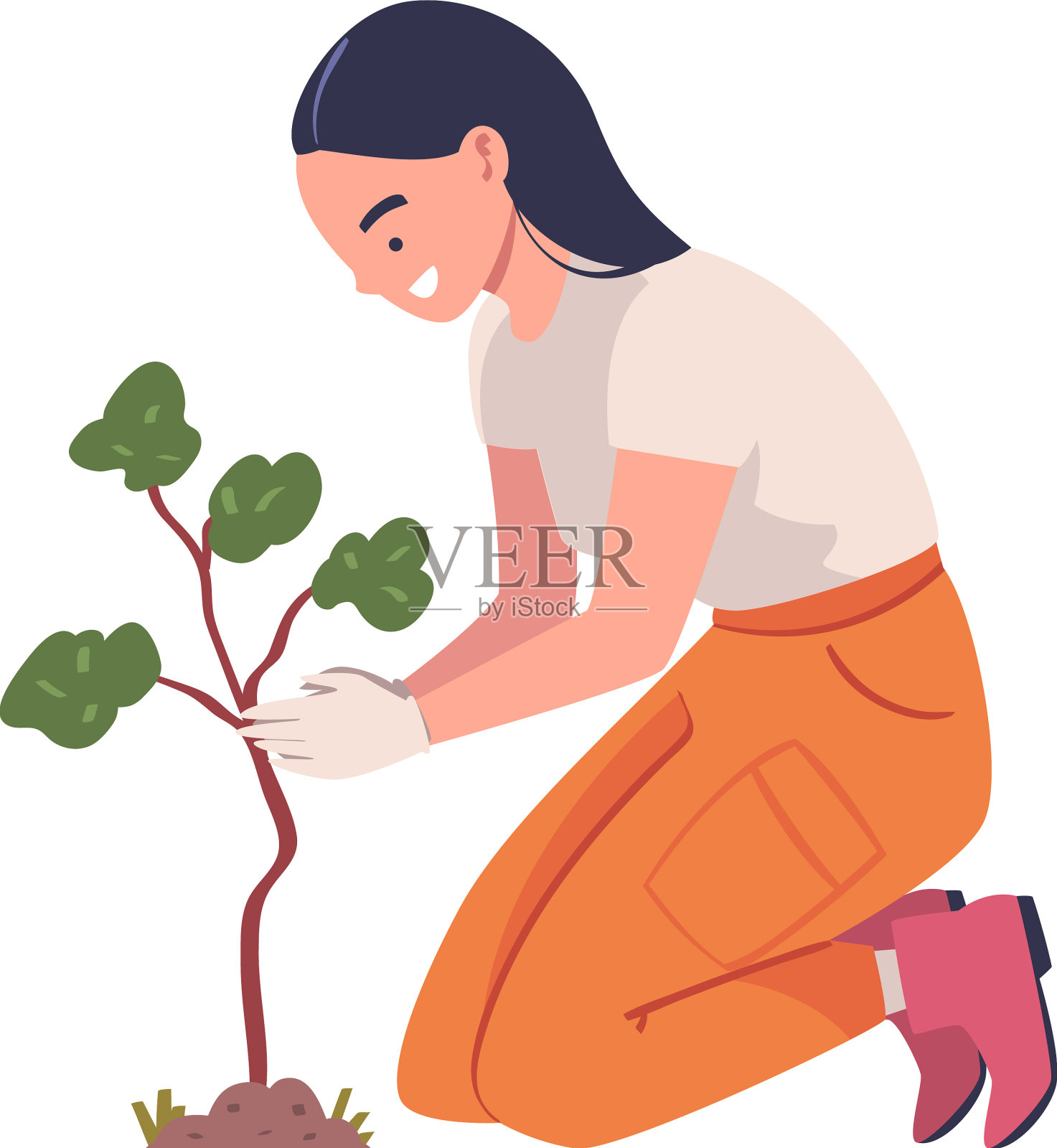 女人在土壤里种树苗设计元素图片