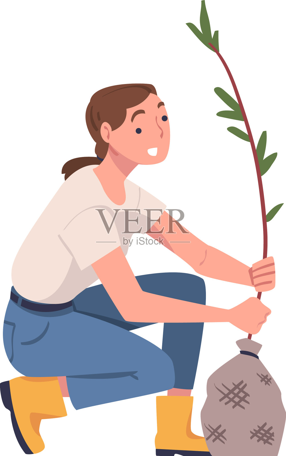 女人在土壤里种树苗设计元素图片