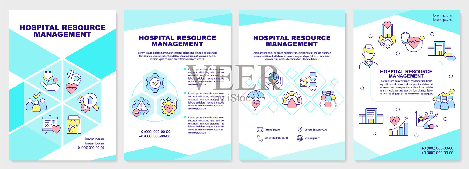 医院资源管理蓝绿色宣传册设计模板素材