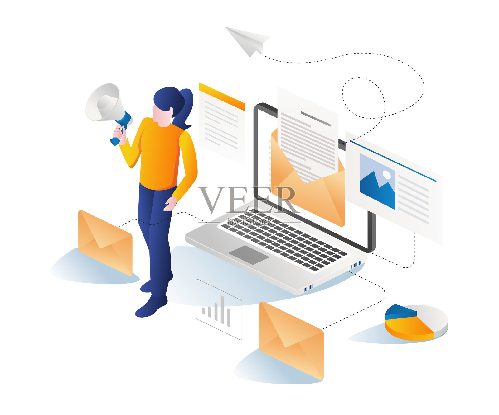 做电子邮件营销的女孩设计元素图片