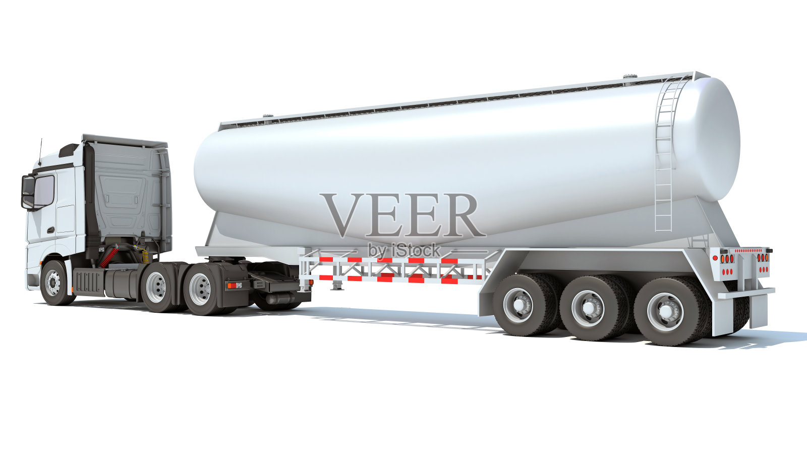 重型卡车与坦克拖车3D渲染在白色背景照片摄影图片