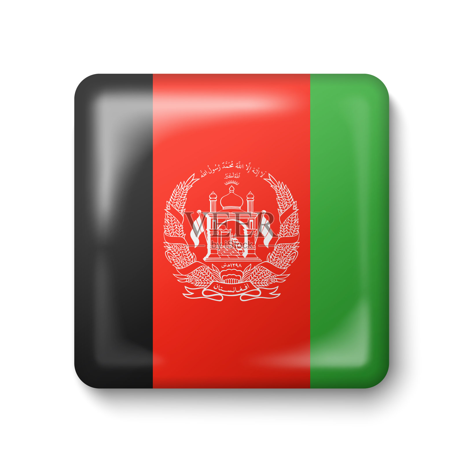 阿富汗国旗-广场光面图标。插画图片素材