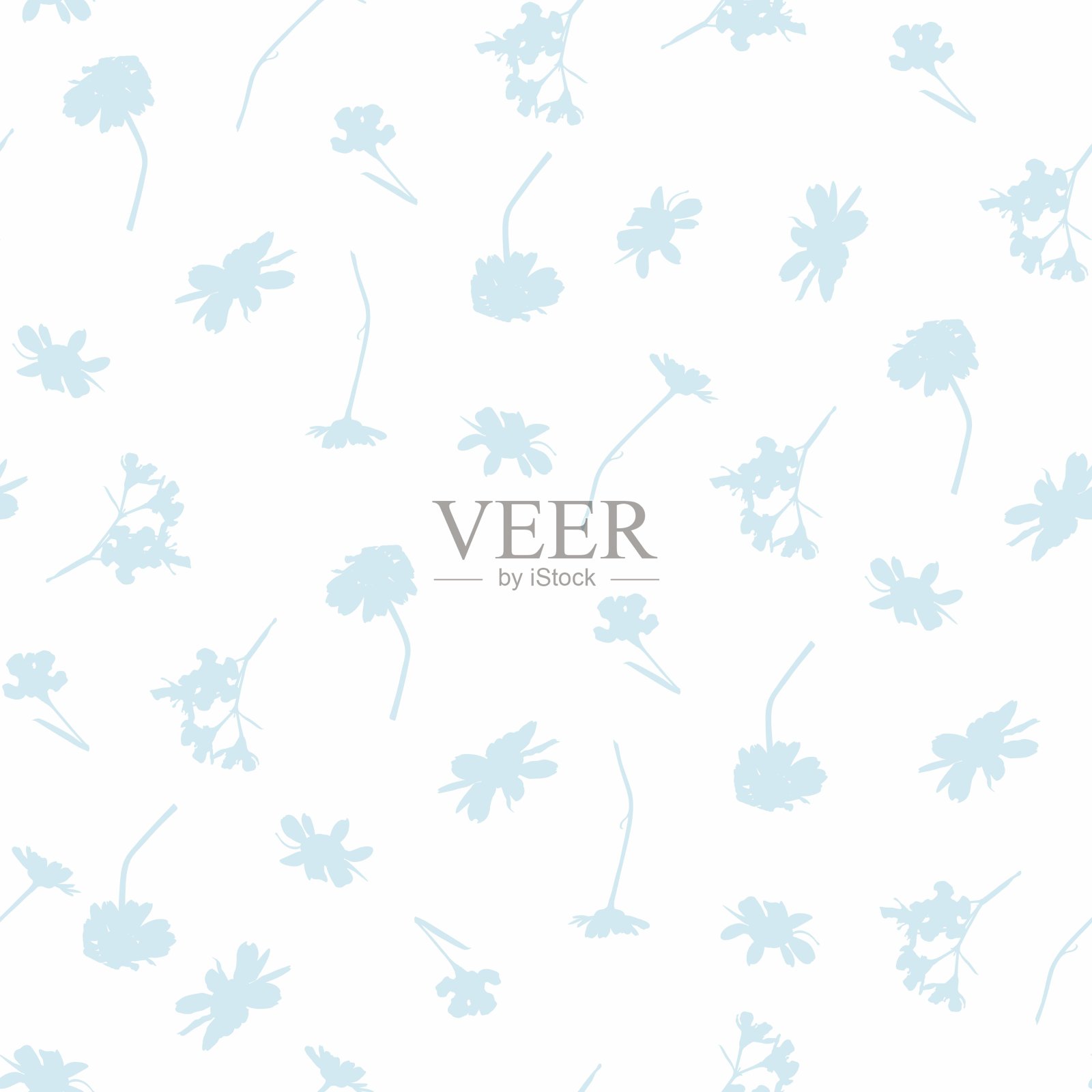 无缝精致图案与春日洋甘菊线剪影花。明媚的春天花朵插图。插画图片素材