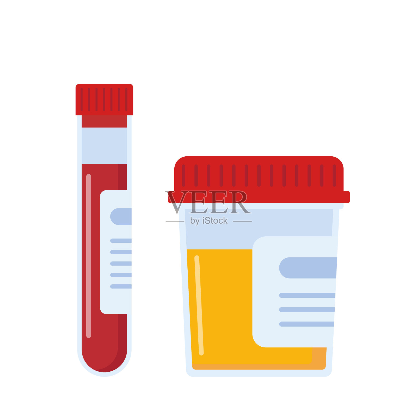 尿液和血液的实验室样本。医学样本装在玻璃管里实验室容器。矢量插图。插画图片素材