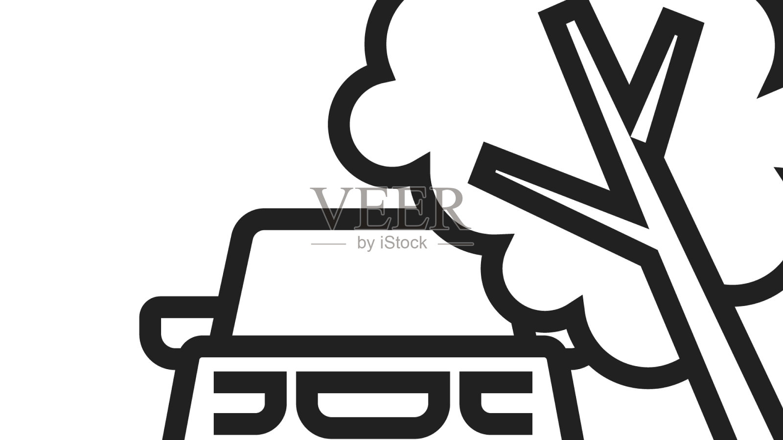 黑线车被倒下的树图标损坏插画图片素材