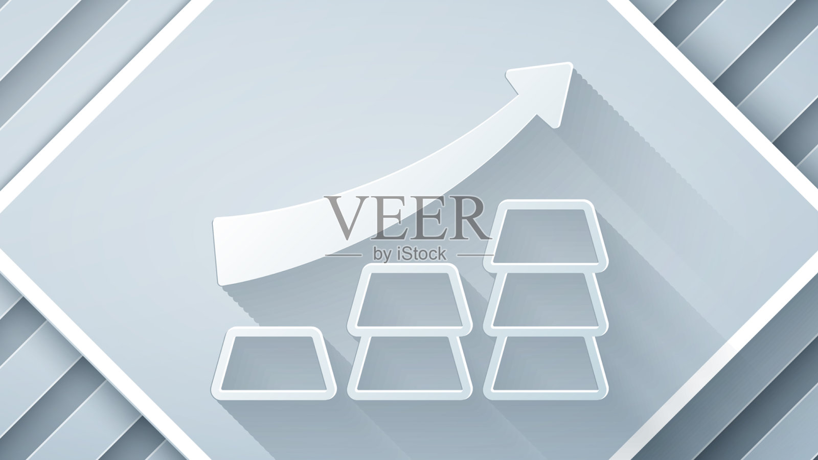 剪纸金融增长图表箭头与黄金图标素材