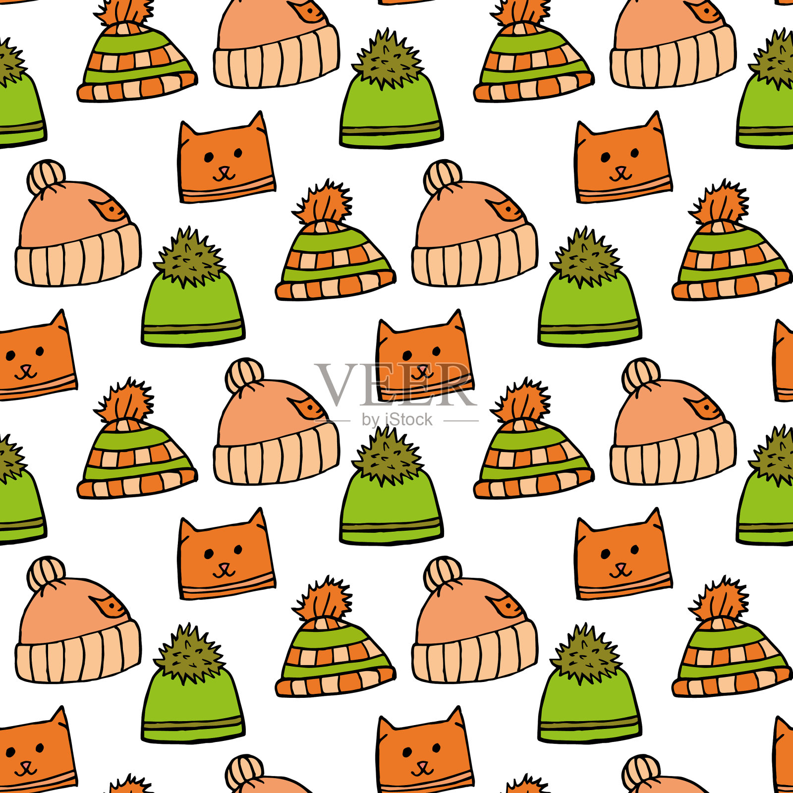 无缝图案搭配绿色和橙色的冬季插画图片素材